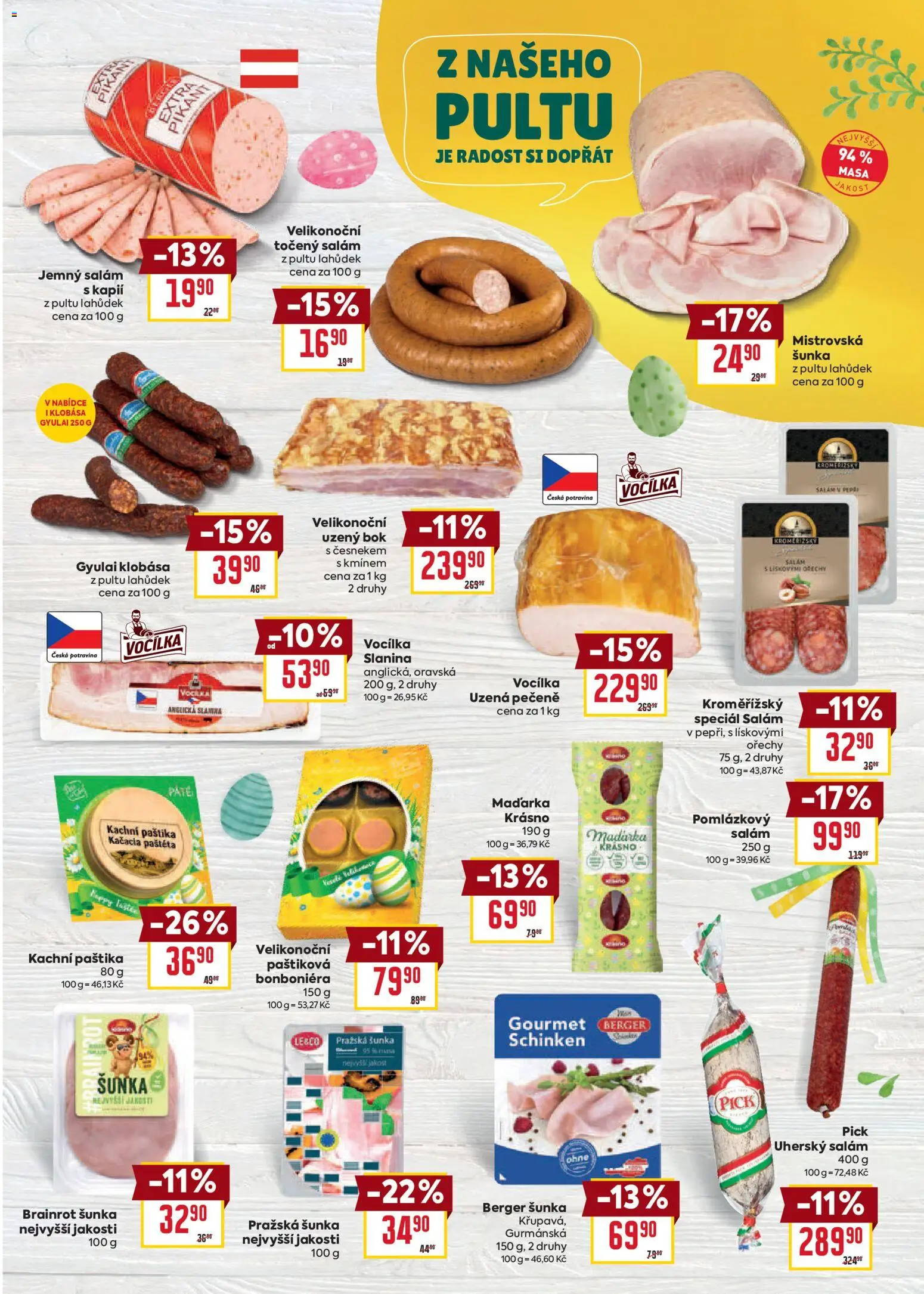 Billa leták - Velikonoce od 04.03.2026 | Strana: 7 | Produkty: Šunka, Bonboniéra, Anglická slanina, Točený salám
