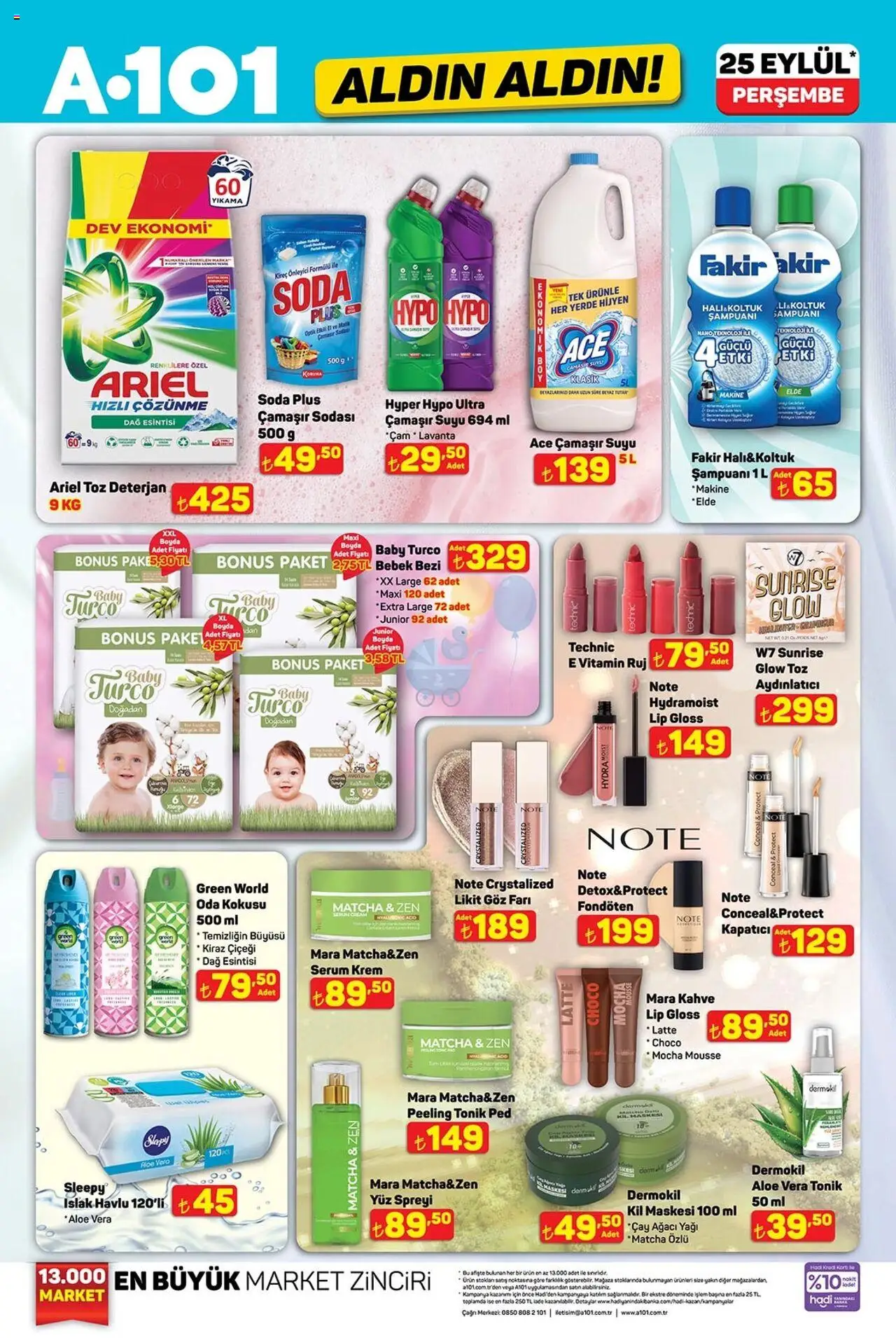 A101 Katalog Aldın Aldın - 25.09.2025 tarihinden itibaren geçerlidir | Sayfa: 1 | Ürünler: Göz farı, Kahve, Deterjan, Soda