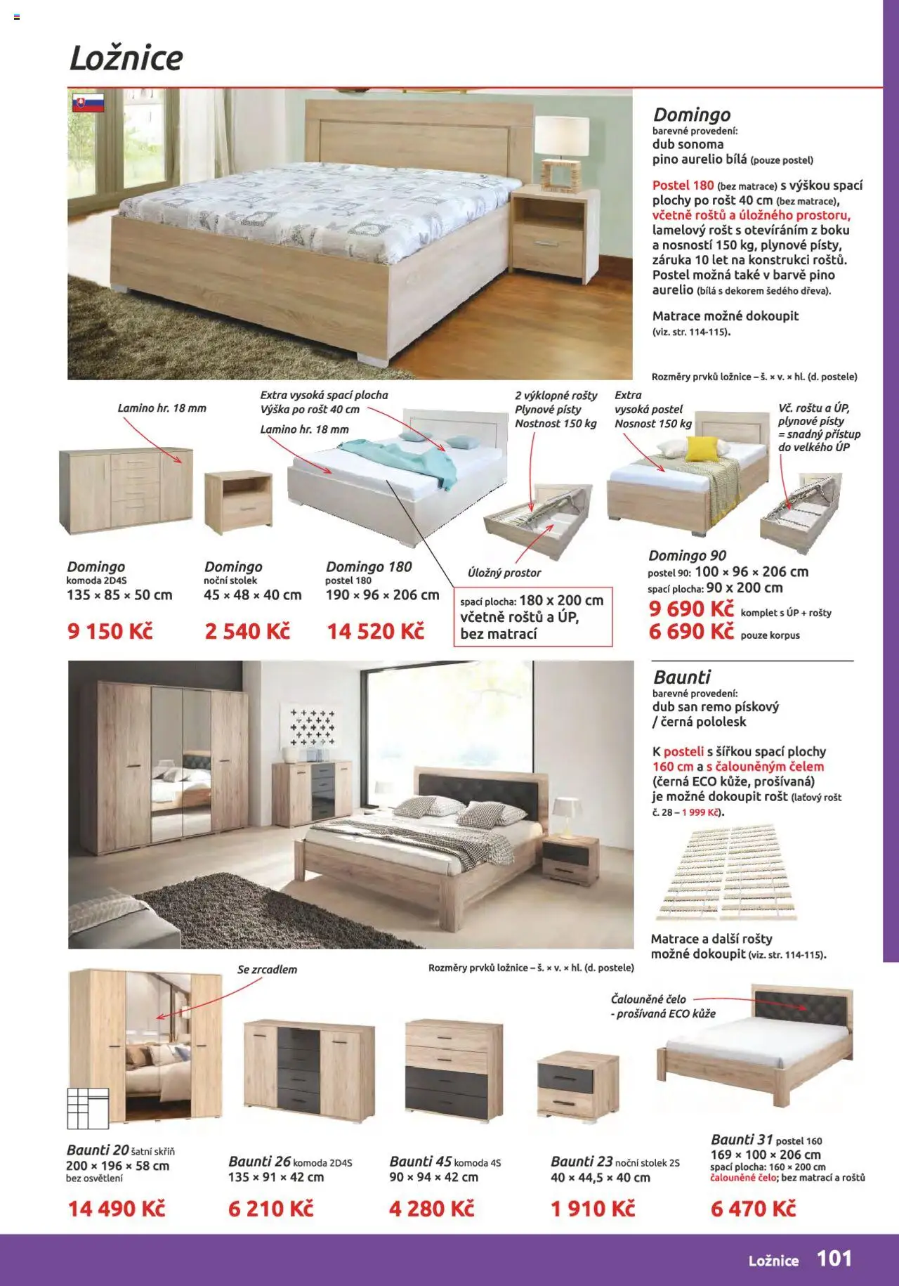 ORFA nábytek katalog 2024-2025 od 15.08.2024 | Strana: 101 | Produkty: Postele, Komoda, Noční stolek, Rošt
