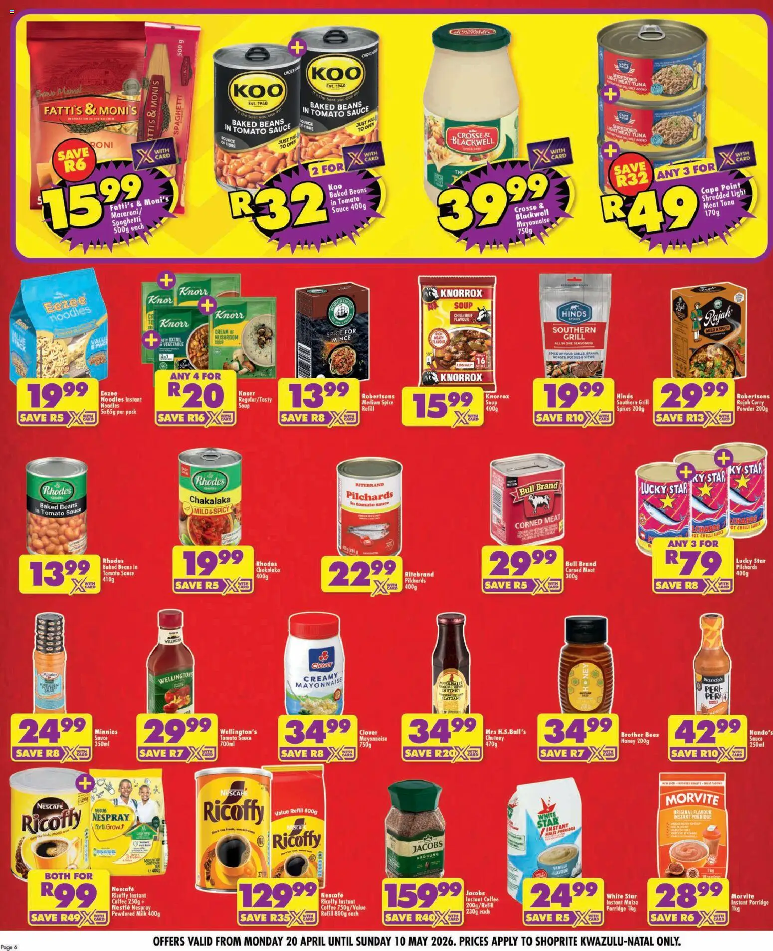 New Shoprite catalogue – valid from 20.04.2026 | Page: 6 | Products: Powder, Soup, Mayonnaise, Chilli