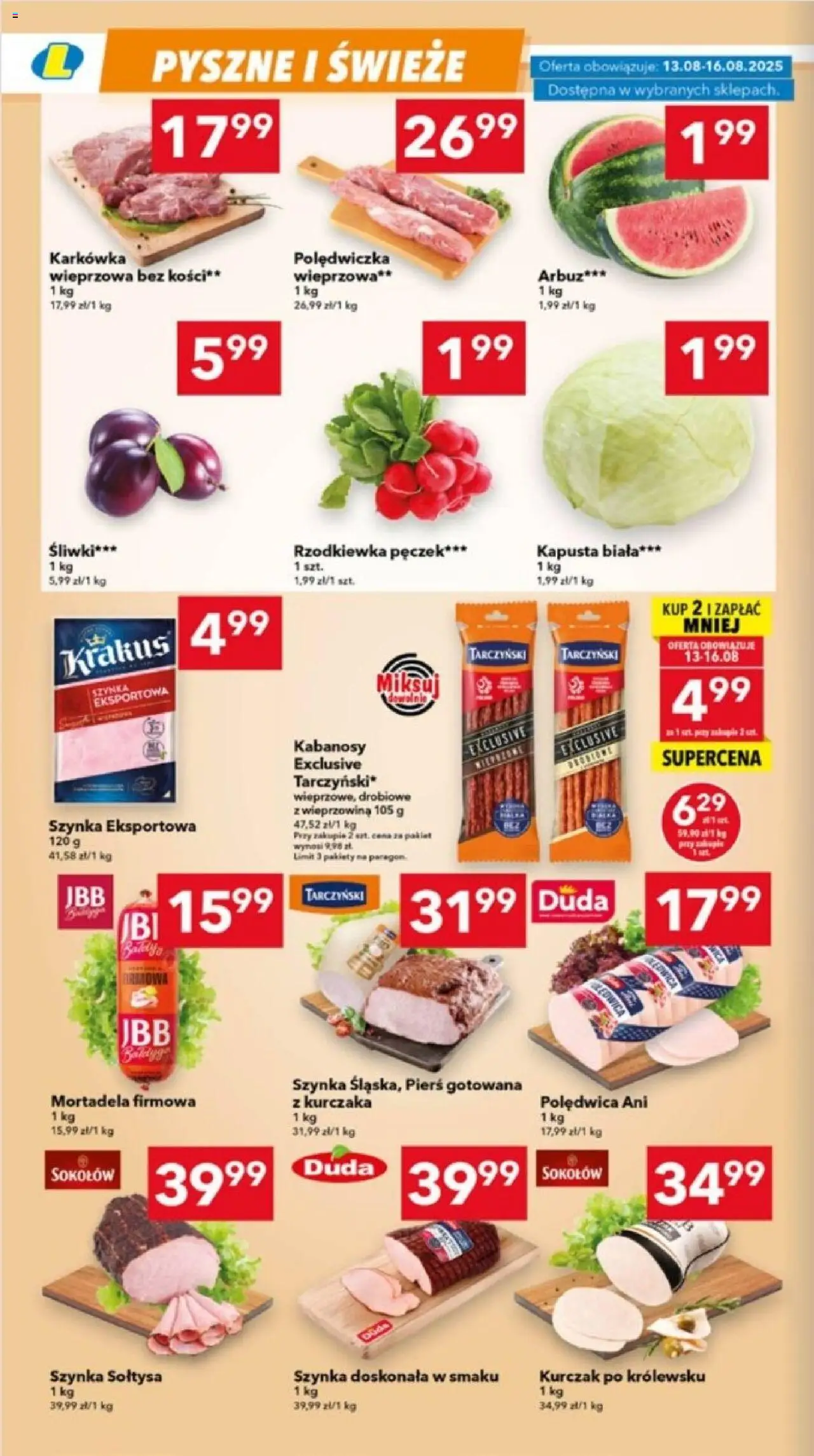 Lewiatan gazetka - Ostrów Wielkopolski od 13.08.2025 | Strona: 2 | Produkty: Arbuz, Karkówka, Kabanosy, Śliwki