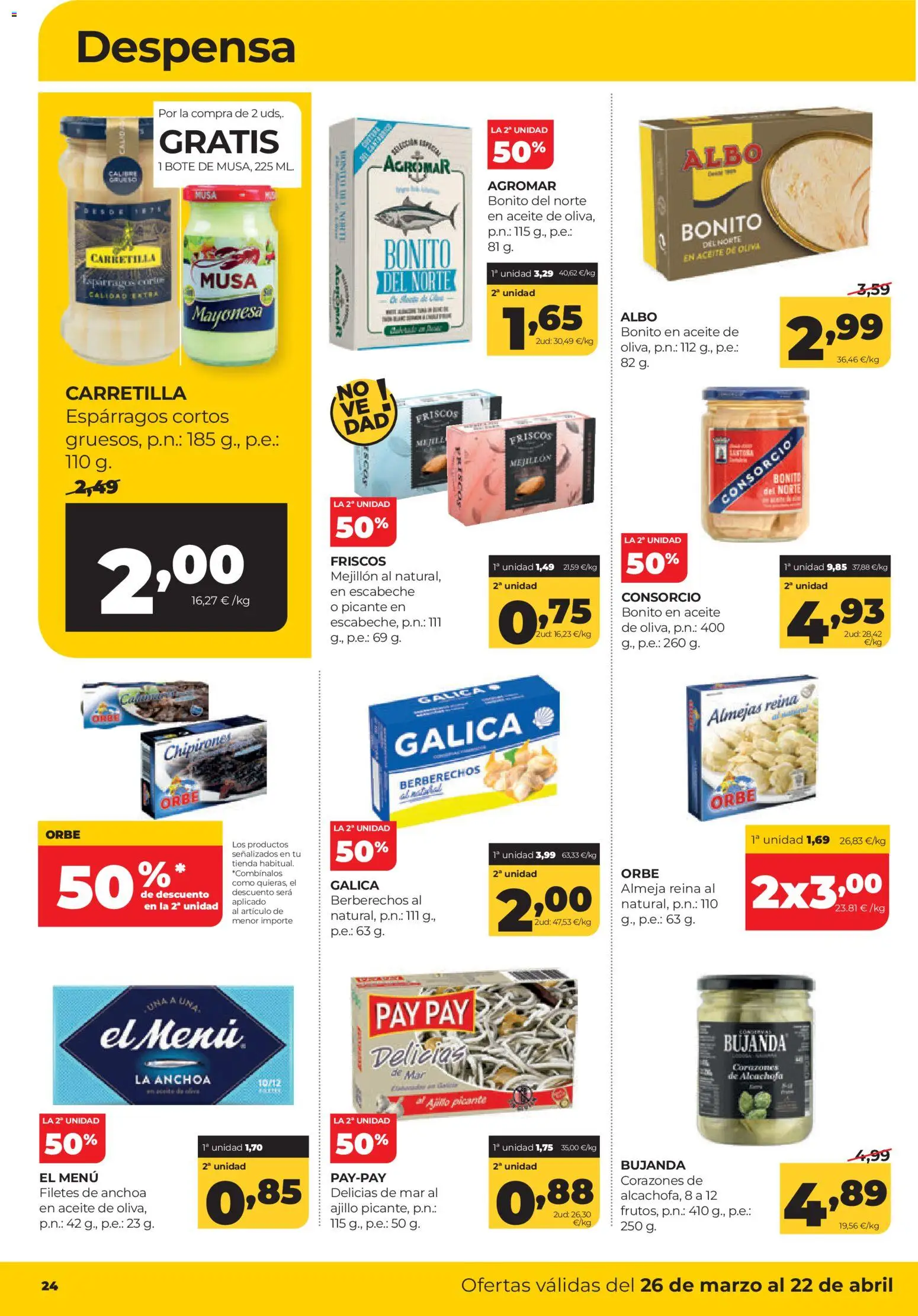 Alimerka folleto Asturias │ válido desde el 26.03.2026 | Página: 24 | Productos: Berberechos, Aceite, Οθόνη προβολής, Anchoa