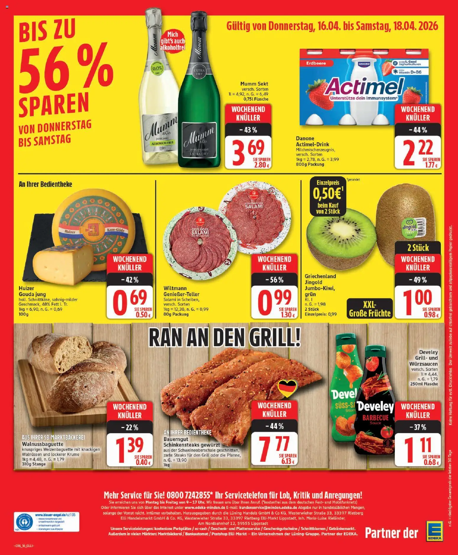 Elli Markt Prospekt 	 – gültig ab 13.04.2026 | Seite: 16 | Produkte: Mumm sekt, Grill, Actimel, Gouda