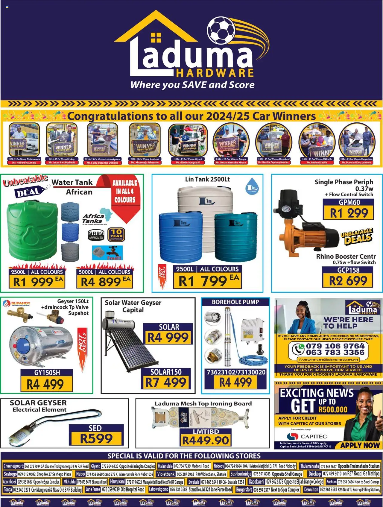 New Laduma Hardware catalogue – valid from 20.10.2025 | Page: 1 | Products: Ironing board, Switch, Valve, Water