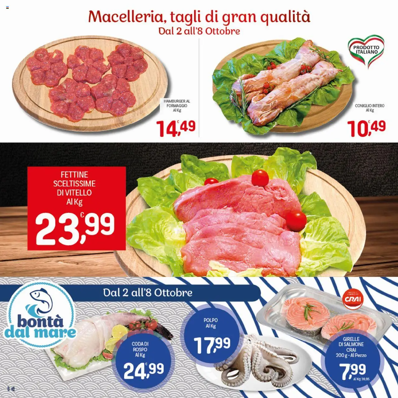 Volantino CRAI del 02.10.2025 | Pagina: 6 | Prodotti: Salmone, Formaggio, Vitello, Hamburger