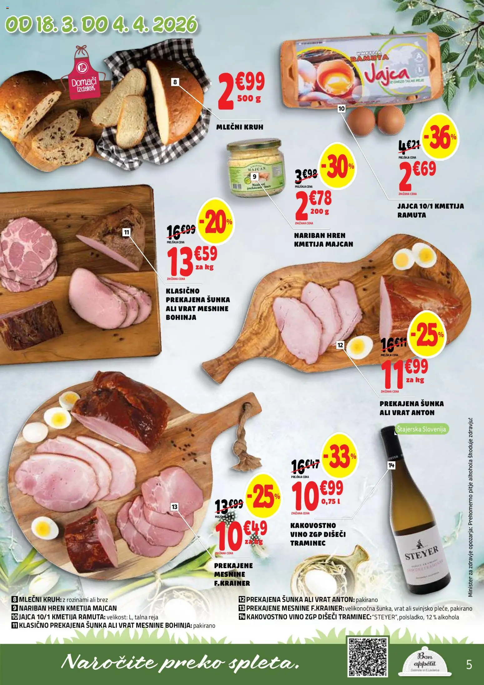 Novi E.leclerc katalog ponudbe – veljaven od 18.03.2026 | Stran: 5 | Izdelki: Jajca, Kruh, Sunka, Vino