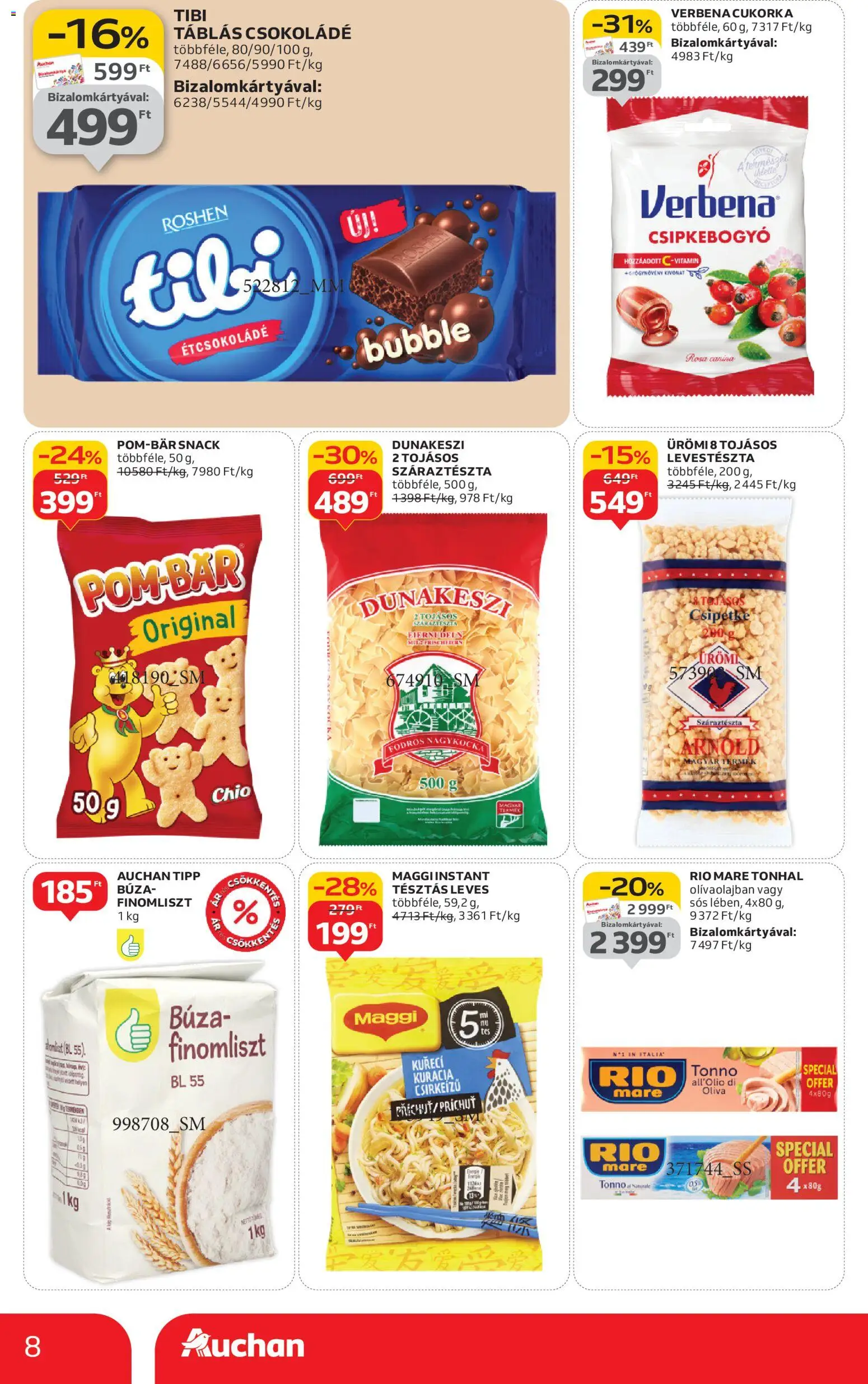 Auchan akciós ujság - amely érvényes a következő dátumtól: 02.01.2026 | Oldal: 8 | Termékek: Levestészta, Maggi, Csokoládé, Cukorka