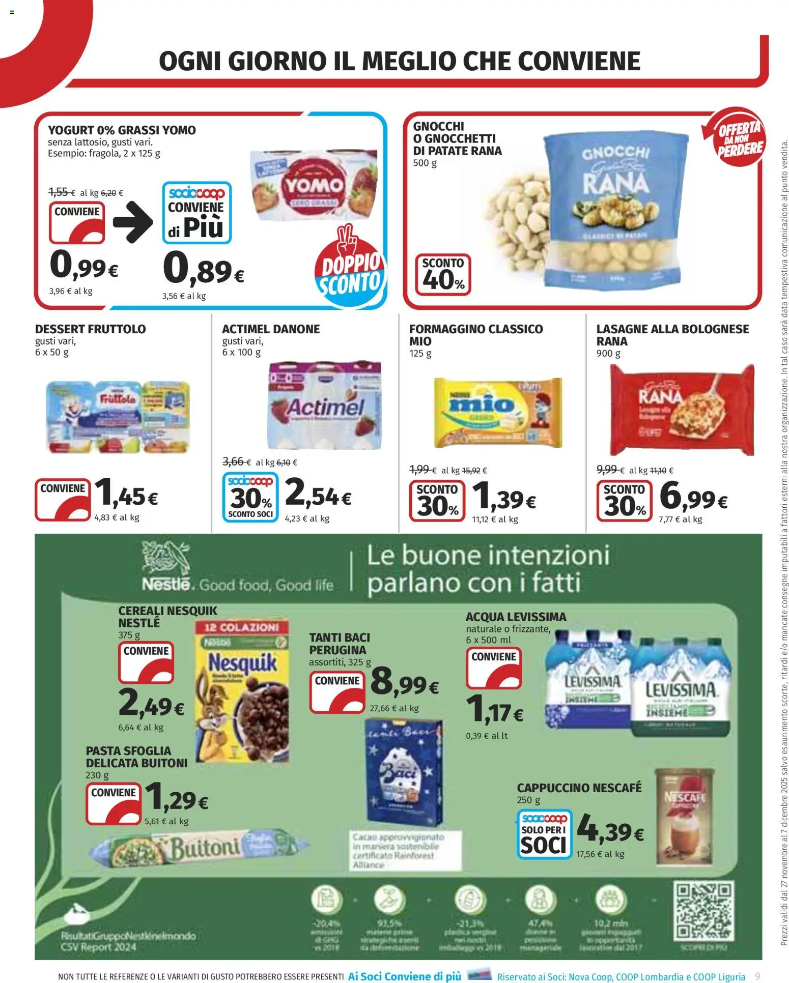 Volantino COOP del 27.11.2025 | Pagina: 9 | Prodotti: Yogurt, Cereali, Acqua, Pasta