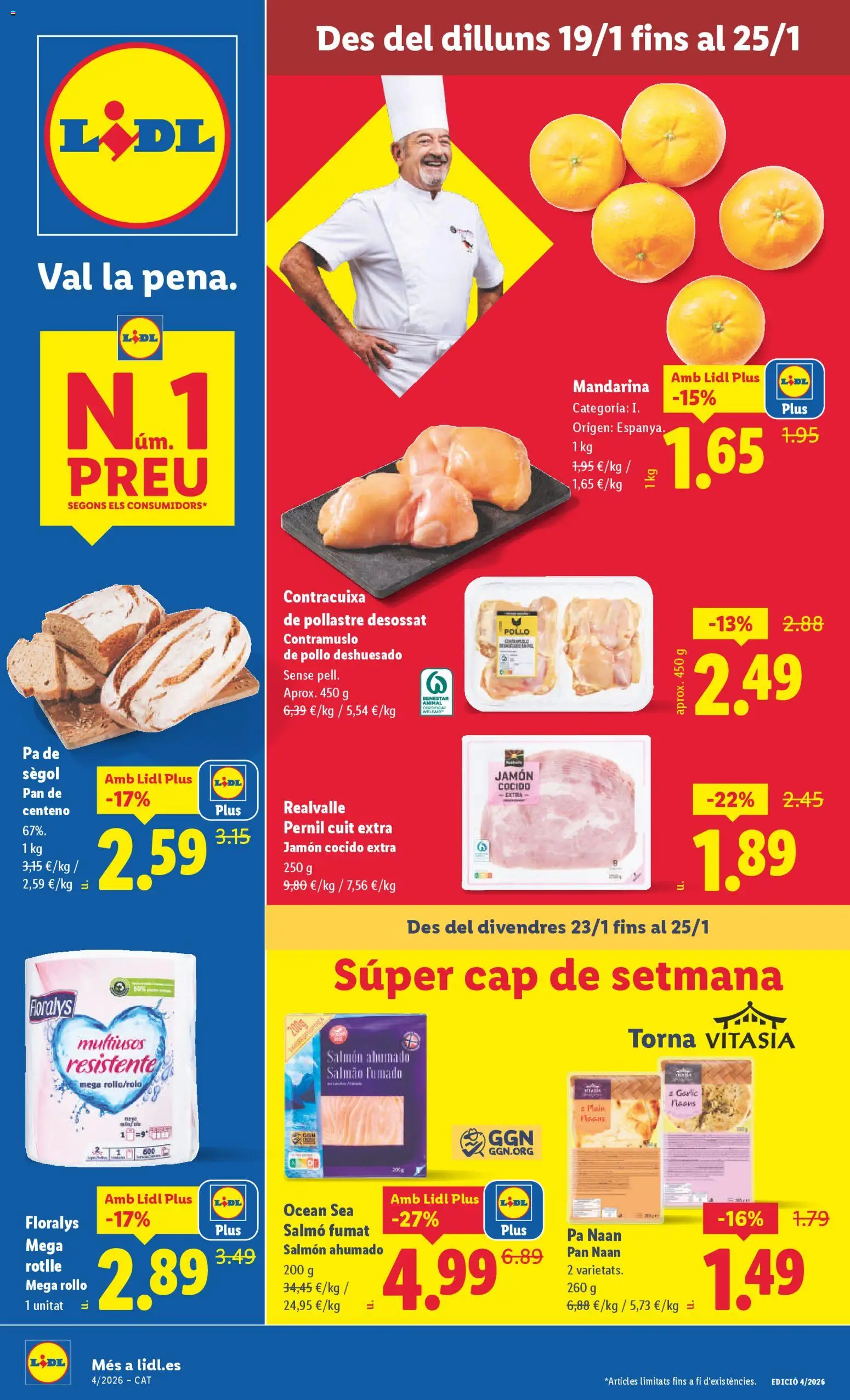 Lidl folleto │ válido desde el 19.01.2026 | Página: 1 | Productos: Pan, Jamón, Jamón cocido, Salmón ahumado