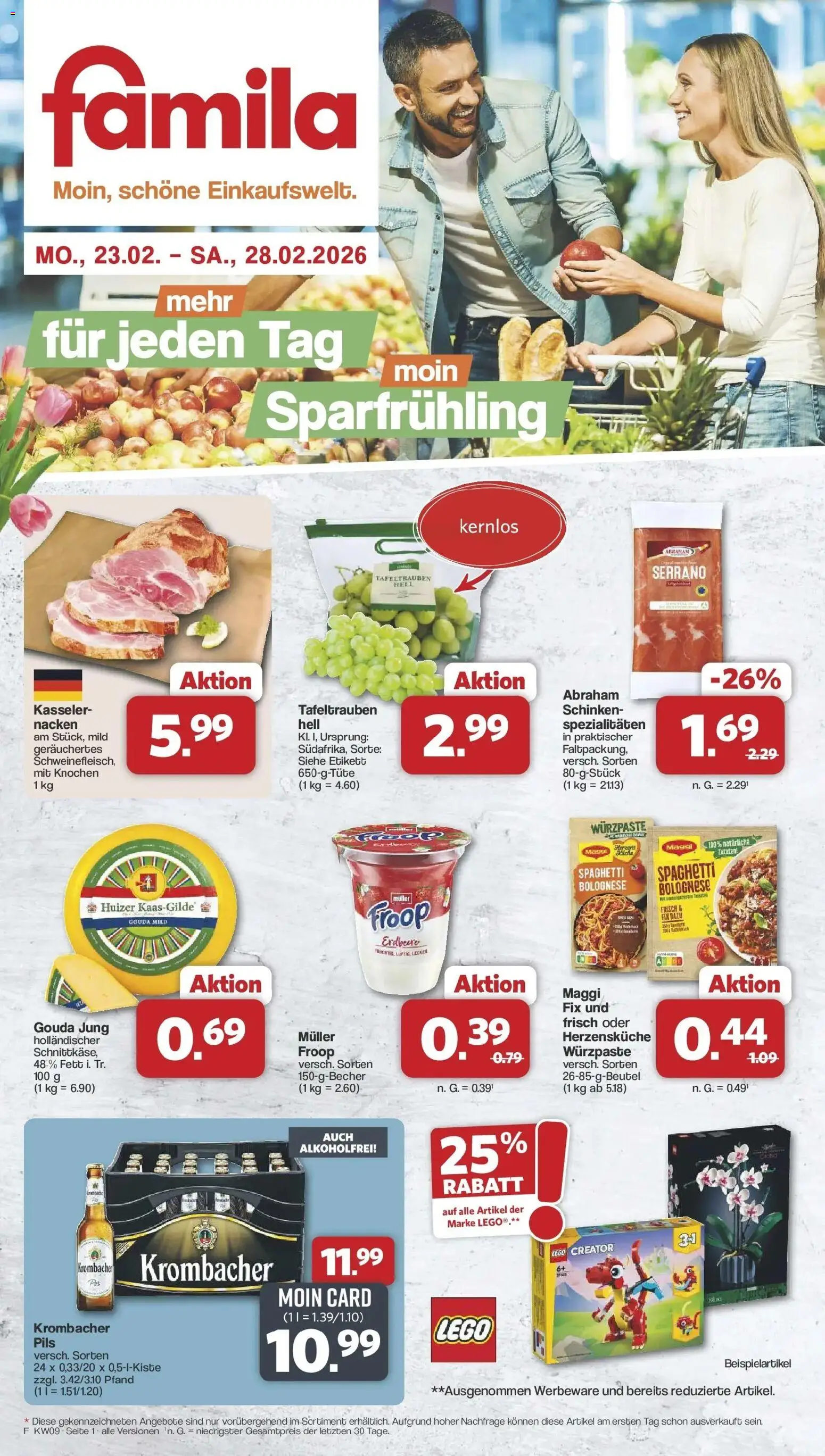 Famila Nordwest Wochenangebote – gültig ab 23.02.2026 | Seite: 1 | Produkte: Maggi, Pils, Krombacher, Schinken