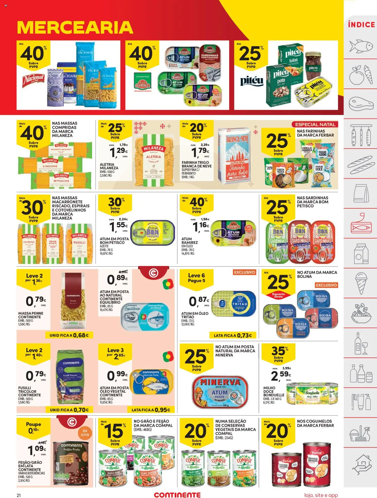 Continente folheto │ válido de 11.11.2025 | Página: 21 | Produtos: Atum, Lulas, Sardinhas, Cogumelos