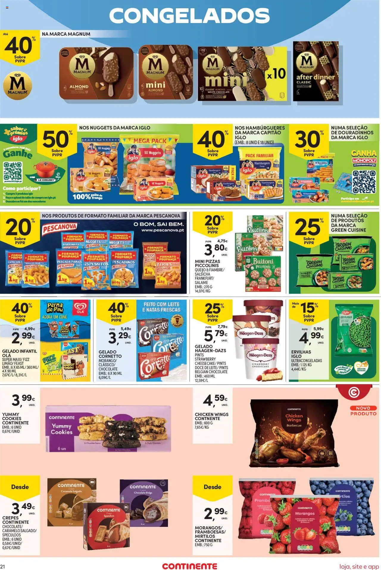 Continente Semanal Continente Bom Dia │ válido de 30.09.2025 | Página: 21 | Produtos: Faca, Salsicha, Leite, Mirtilos