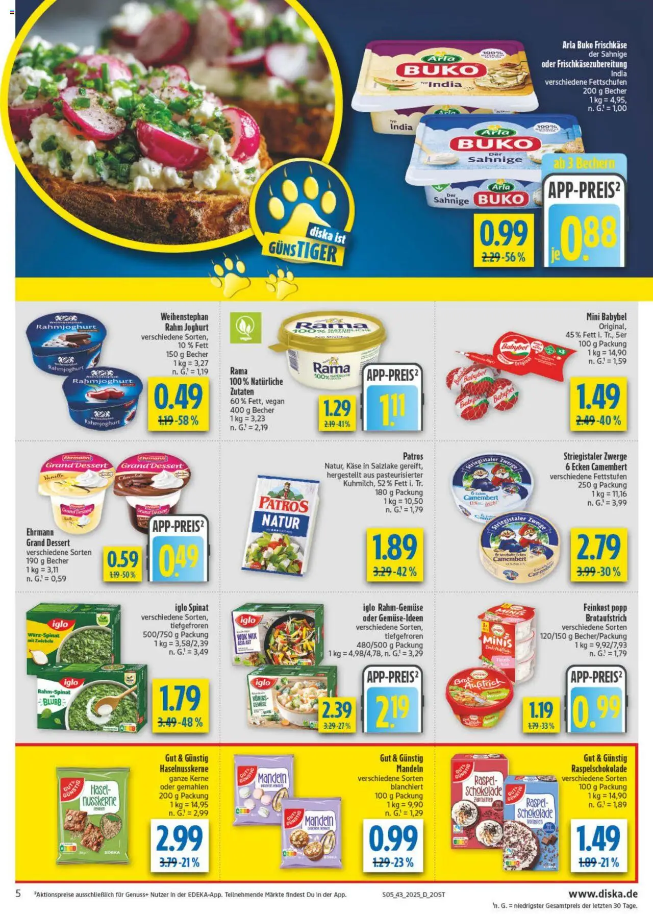 Diska - Diska Angebote Sachsen-Thüringen KW43 – gültig ab 20.10.2025 | Seite: 5 | Produkte: Iglo, Patros, Zwiebeln, Arla buko