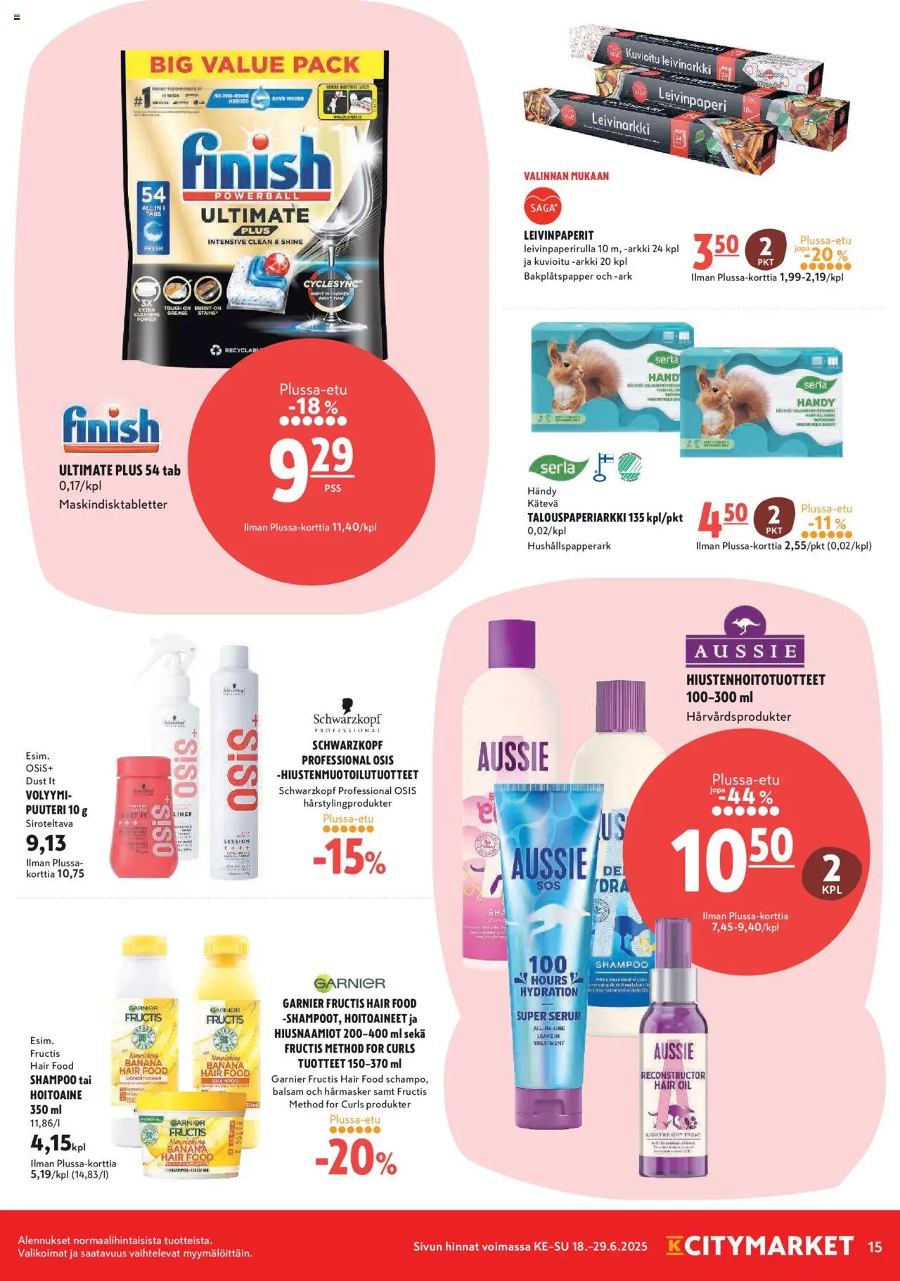  | Sivu: 15 | Tuotteet: Leivinpaperi, Shampoo, Hoitoaine