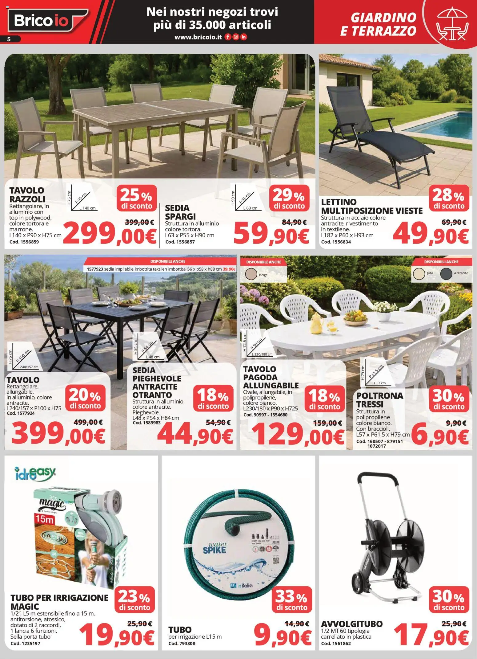 Volantino Brico io del 02.04.2026 | Pagina: 5 | Prodotti: Top, Lettino, Tavolo, Sedia