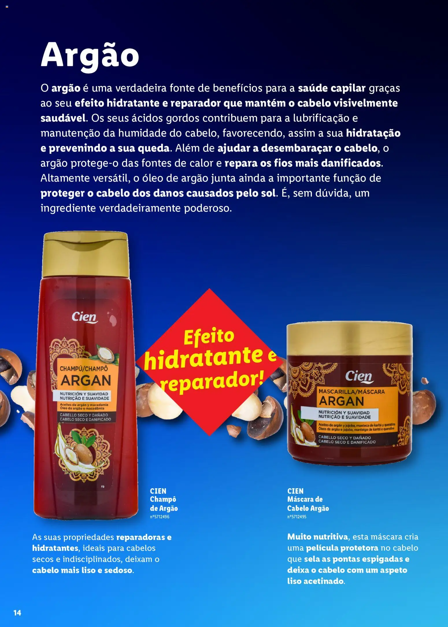 Lidl Beleza Inteligente │ válido de 16.03.2026 | Página: 14 | Produtos: Shampoo, Máscara de cabelo, Manteiga, Óleo