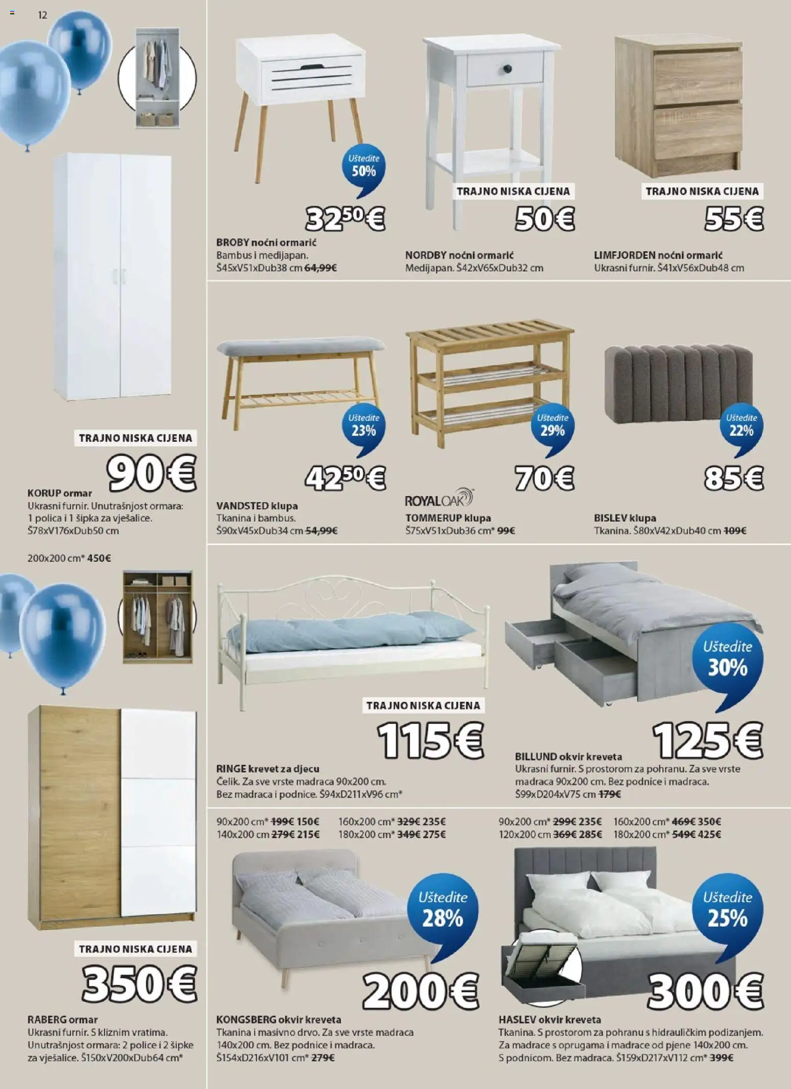 JYSK katalog | vrijedi od 22.04.2026 | Stranica: 12 | Proizvodi: Ormar, Noćni ormarić, Podnice, Okvir kreveta