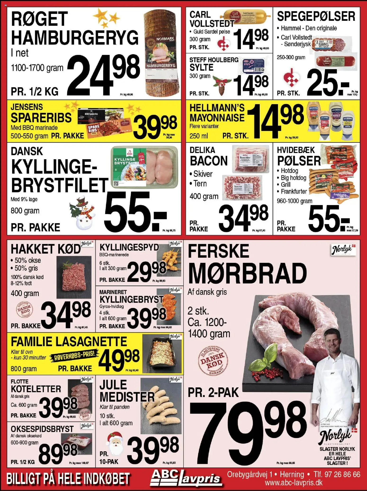 Abc Lavpris tilbudsavis – gyldig fra 26.11.2025 | Side: 5 | Produkter: Pølser, Hakket kød, Bacon, Grill