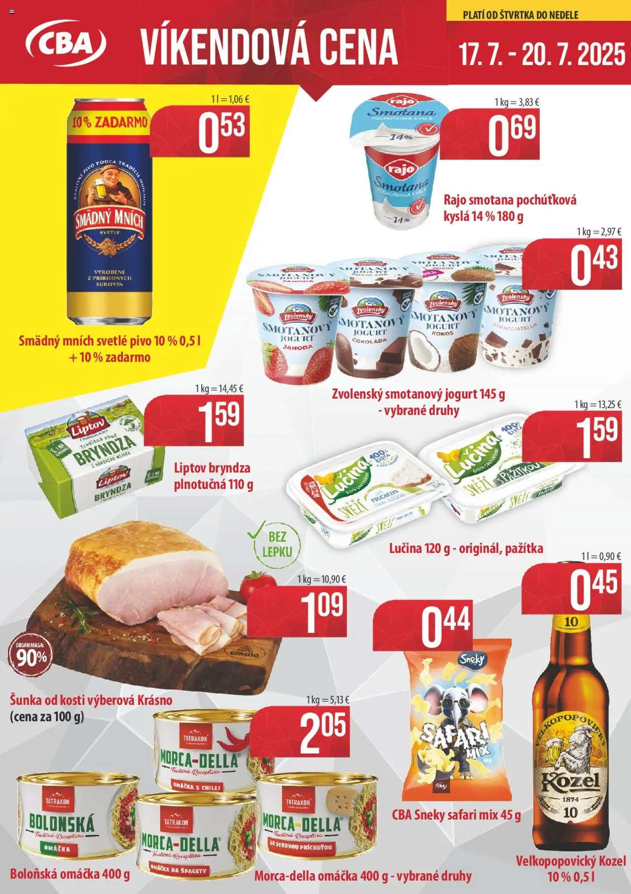 CBA Verex víkendová cena │ platný od 17.07.2025 | Strana: 1 | Produkty: Pivo, Pažítka, Čokoláda, Smädný Mních