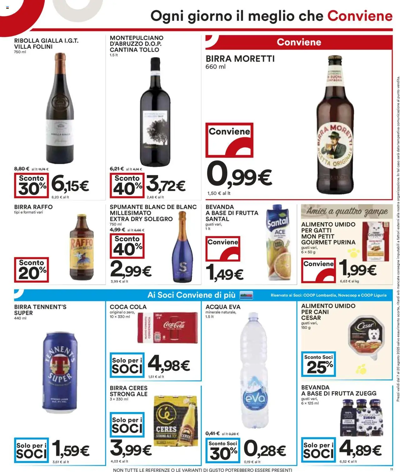 Volantino COOP del 07.08.2025 | Pagina: 11 | Prodotti: Tennent's, Birra, Acqua, Coca Cola