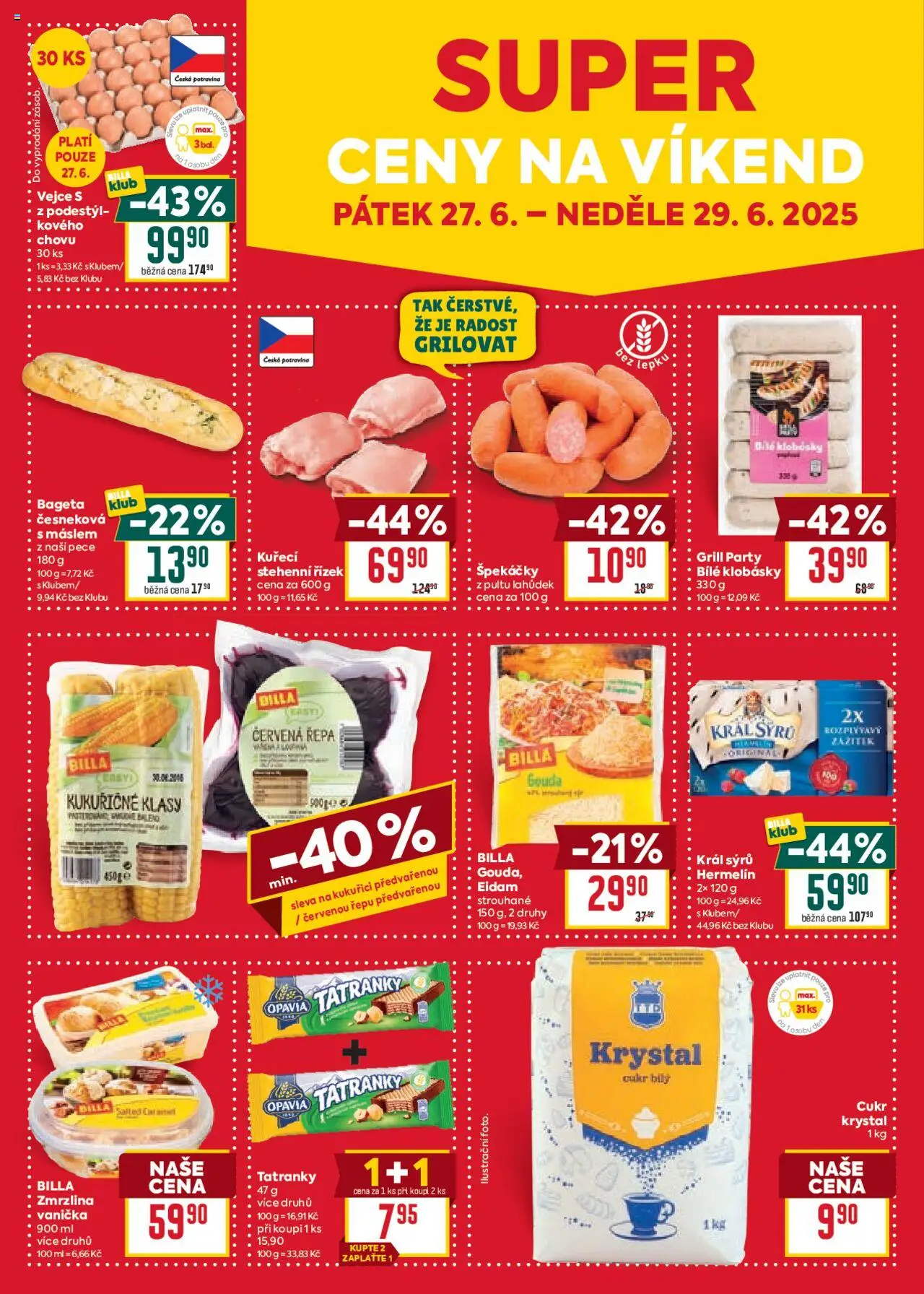Billa Velký leták od 25.06.2025 | Strana: 29 | Produkty: Gouda, Špekáčky, Klobásky, Bageta