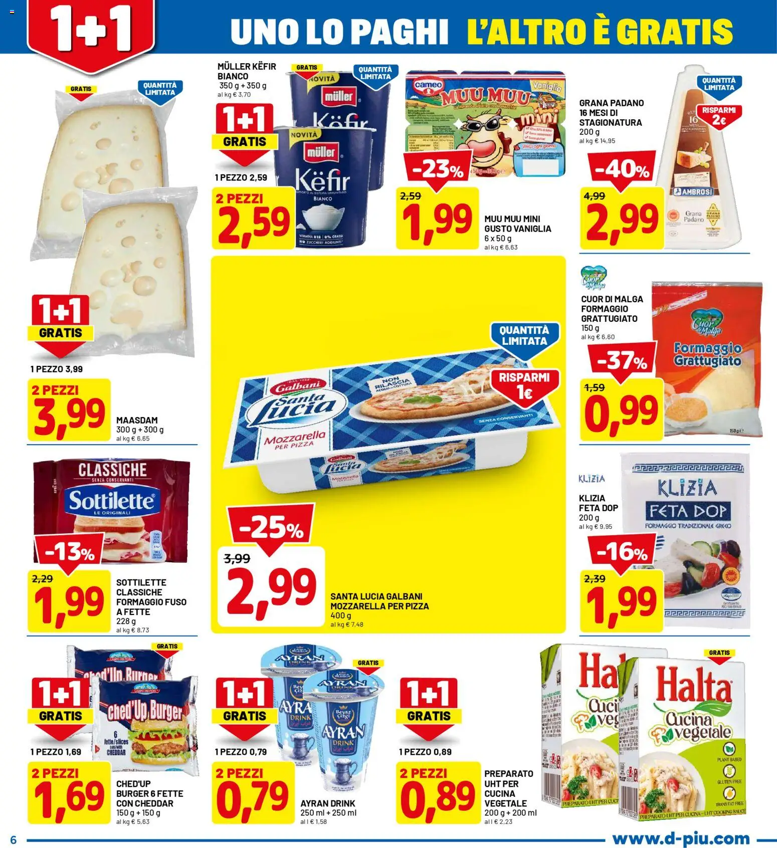 Volantino D Più del 26.01.2026 | Pagina: 6 | Prodotti: Pizza, Mozzarella, Grana Padano, Feta