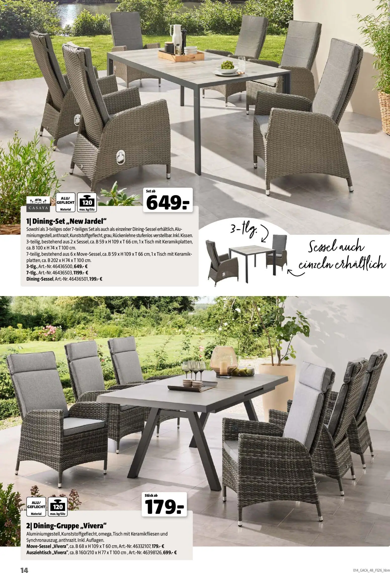 Hagebau Gartenmöbelsortiment – gültig ab 02.03.2026 | Seite: 14 | Produkte: Sessel, Tisch