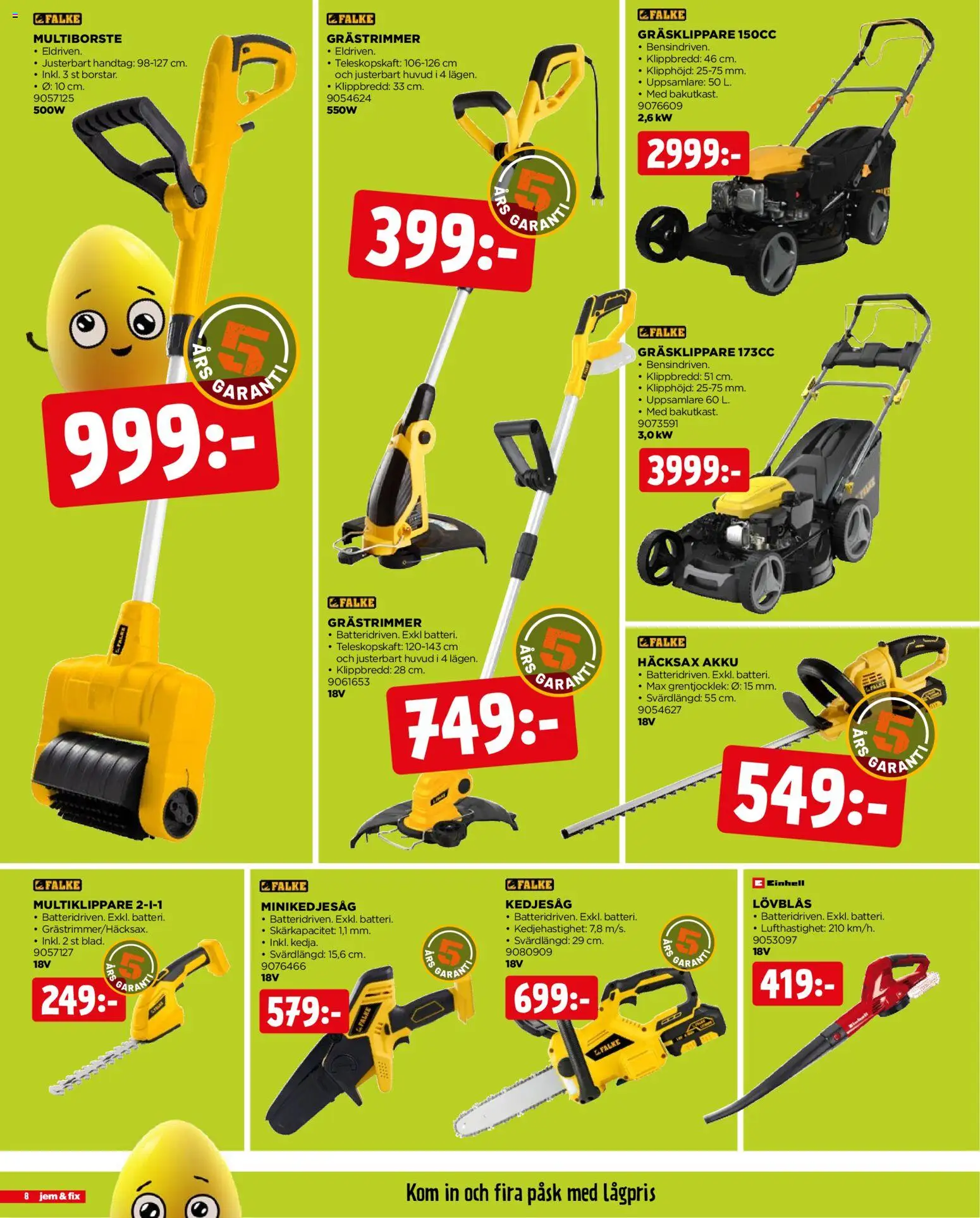 Jem & Fix reklamblad aktuell från 30.03.2026 | Sida: 8 | Produkter: Gräsklippare, Grästrimmer, Häcksax, Lövblås