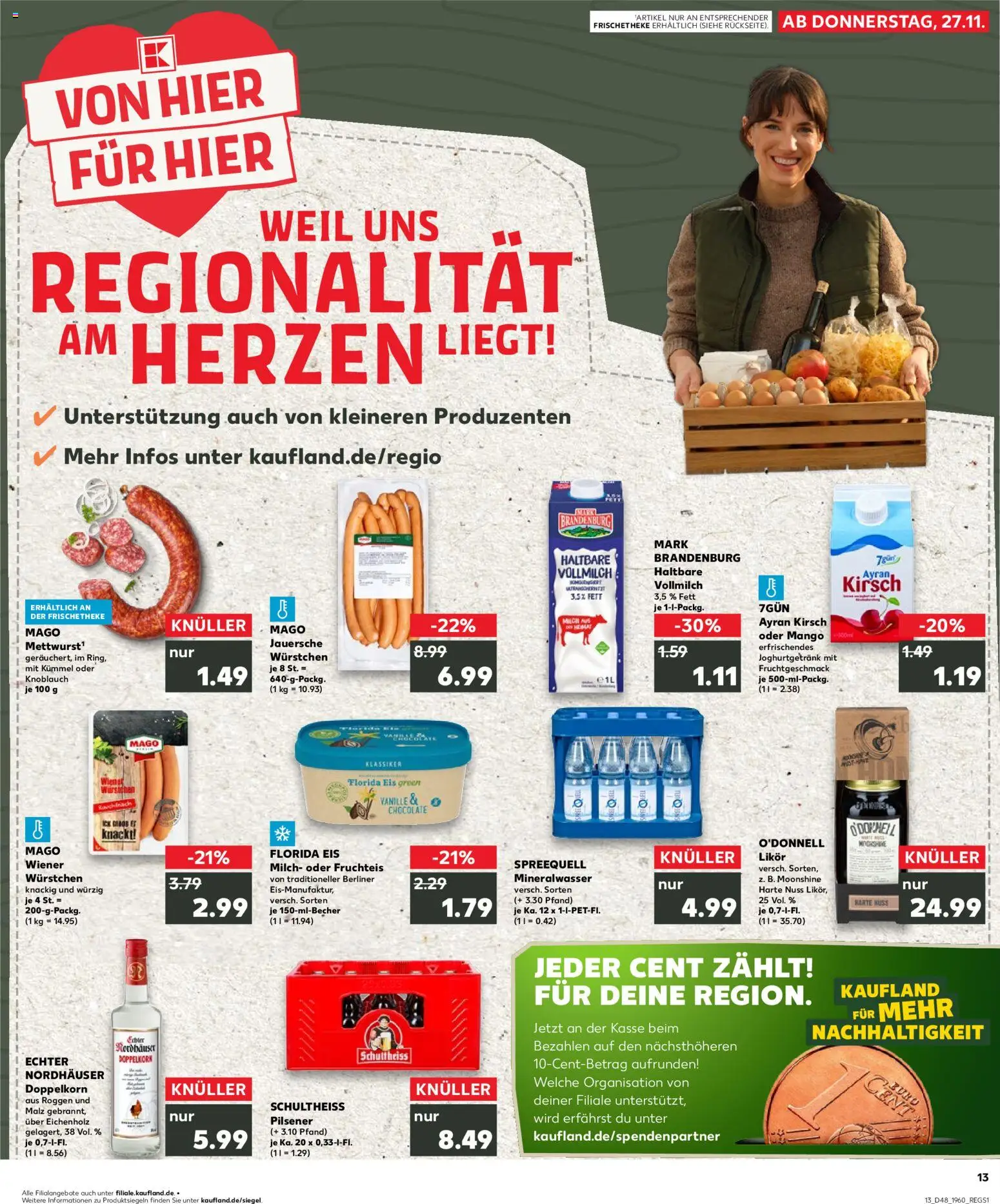 Kaufland Prospekt 	 – gültig ab 27.11.2025 | Seite: 13 | Produkte: Wiener wurstchen, Milch, Likör, Mineralwasser