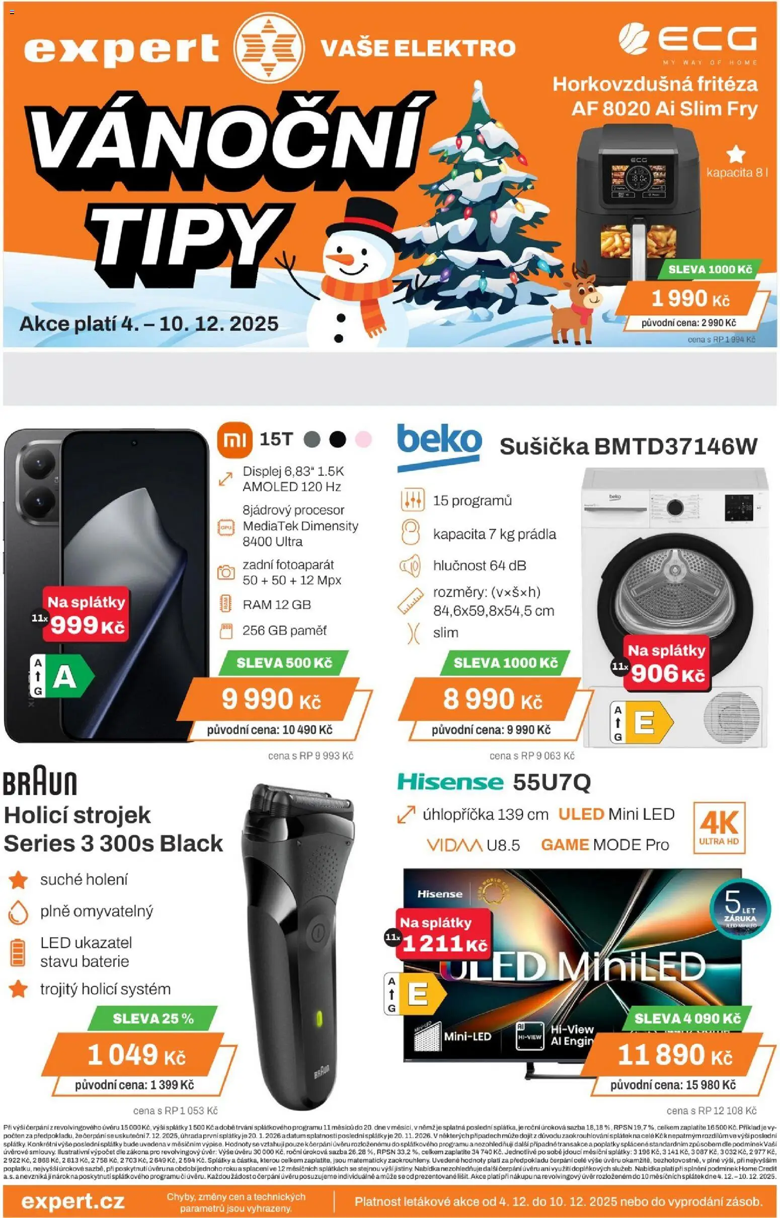 Expert elektro leták od 04.12.2025 | Strana: 1 | Produkty: Fotoaparát, Sušička, Holicí strojek, LED