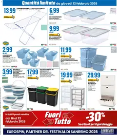 Anteprima del volantino Volantino Eurospin	 valido a partire dal 12.02.2026 | Pagina: 13 | Prodotti: Stendibiancheria, Secchio, Contenitore, Scarpiera