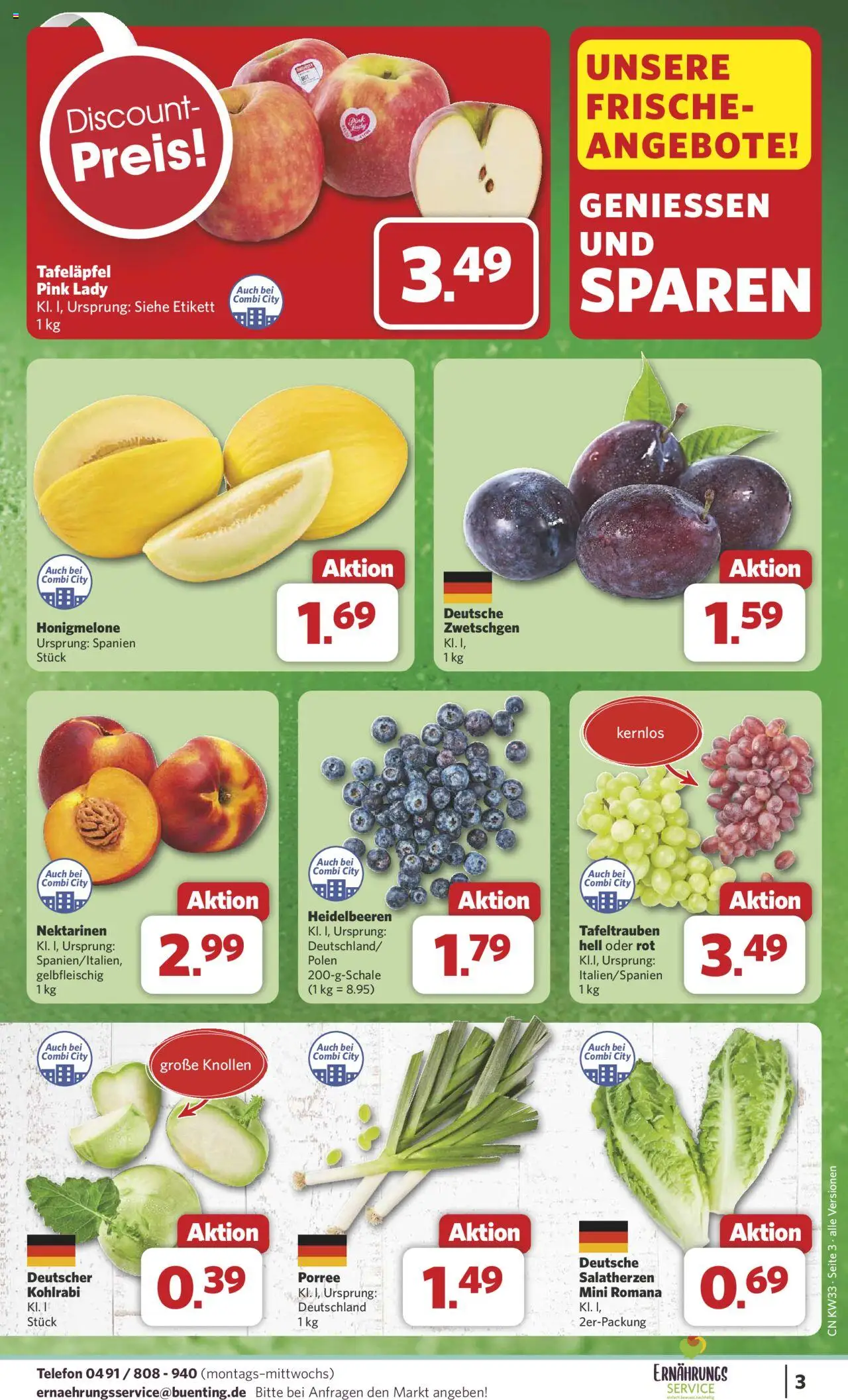 Combi Prospekt 	 - gültig ab dem 11.08.2025 | Seite: 3 | Produkte: Nektarinen, Zwetschgen, Honigmelone, Telefon