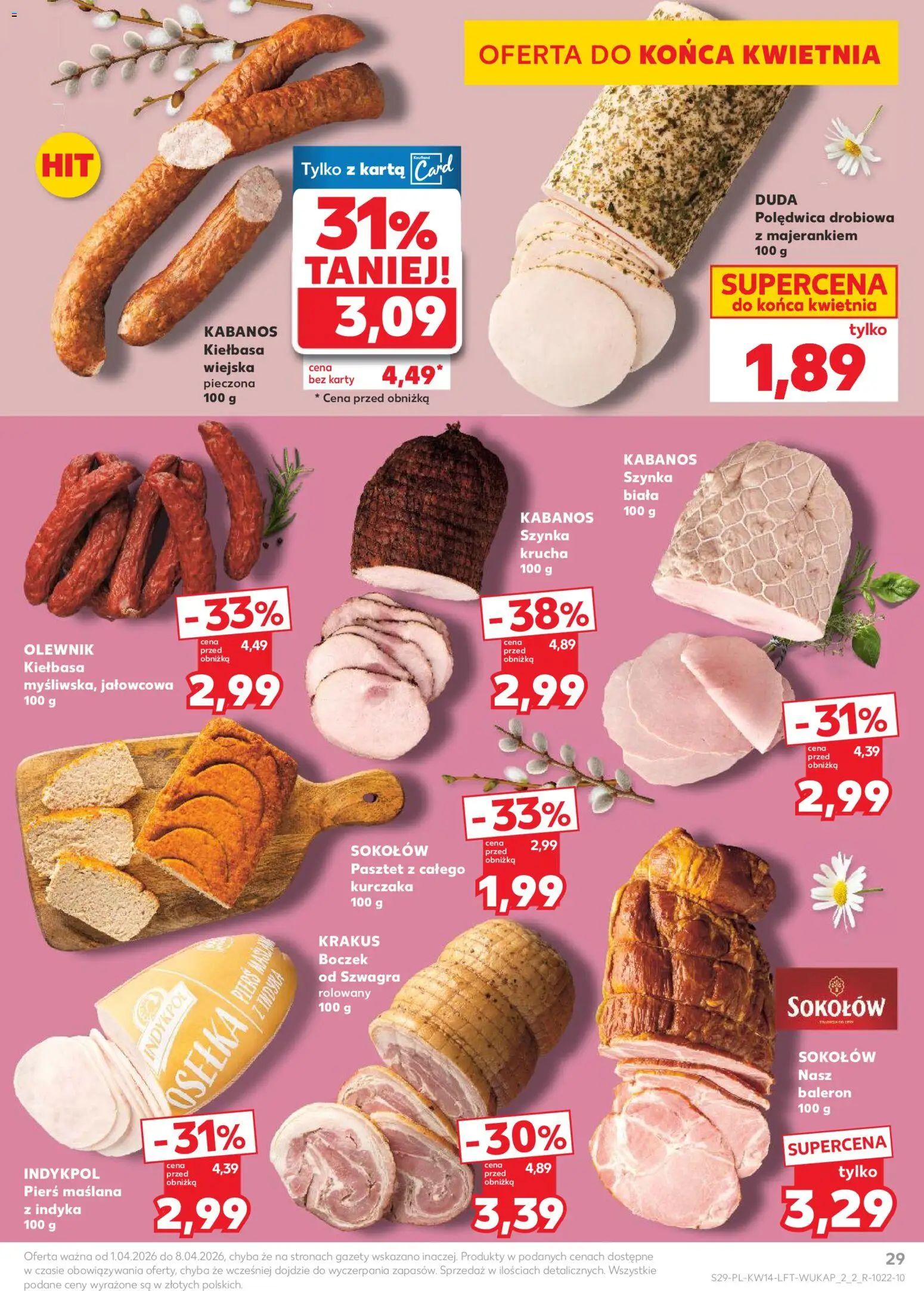 Kaufland Polsko leták od 01.04.2026 | Strana: 29 | Produkty: Kabanos, Karty