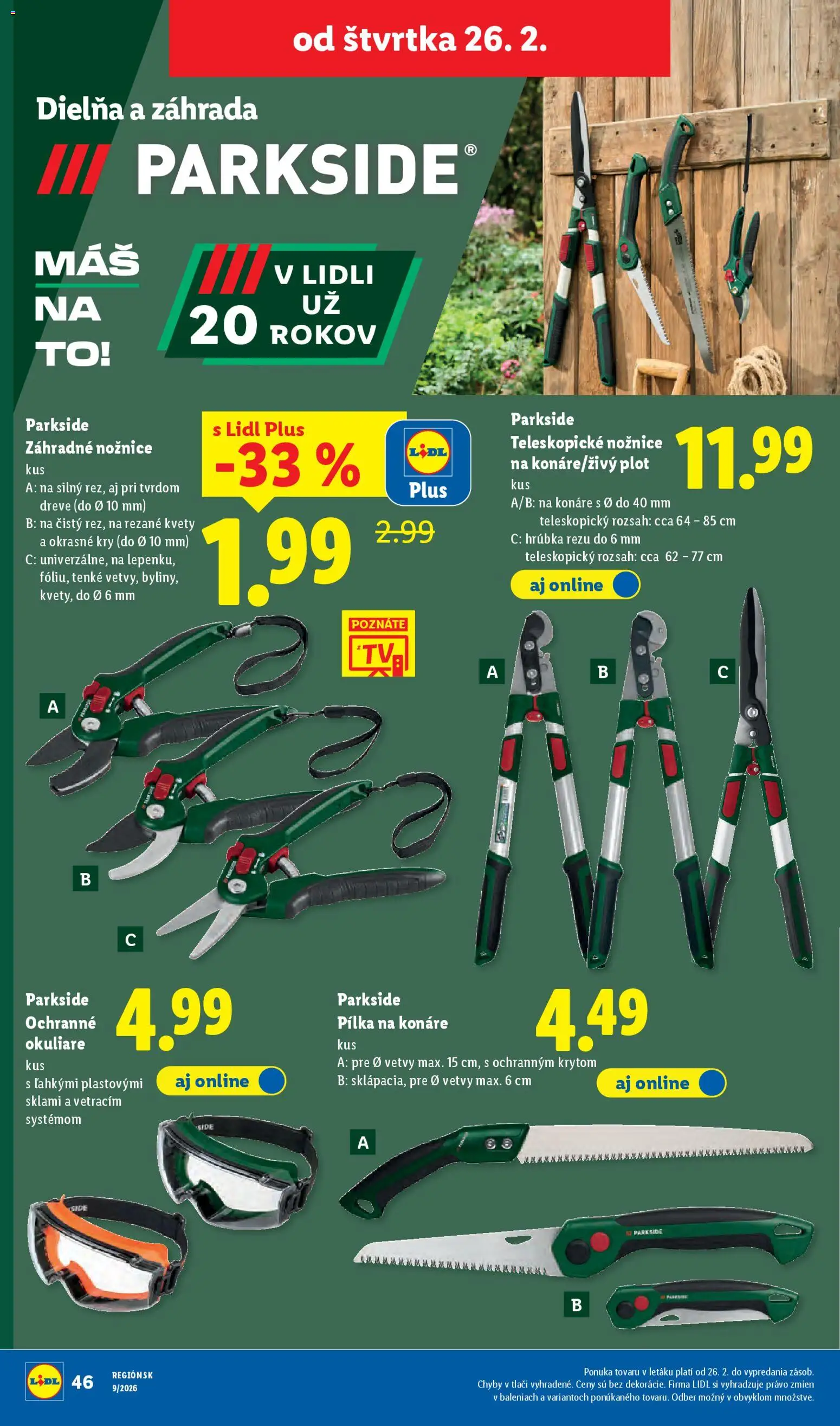 Nové Lidl akcie – leták je platný od 26.02.2026 | Strana: 32 | Produkty: Parkside, Okuliare, Kvety