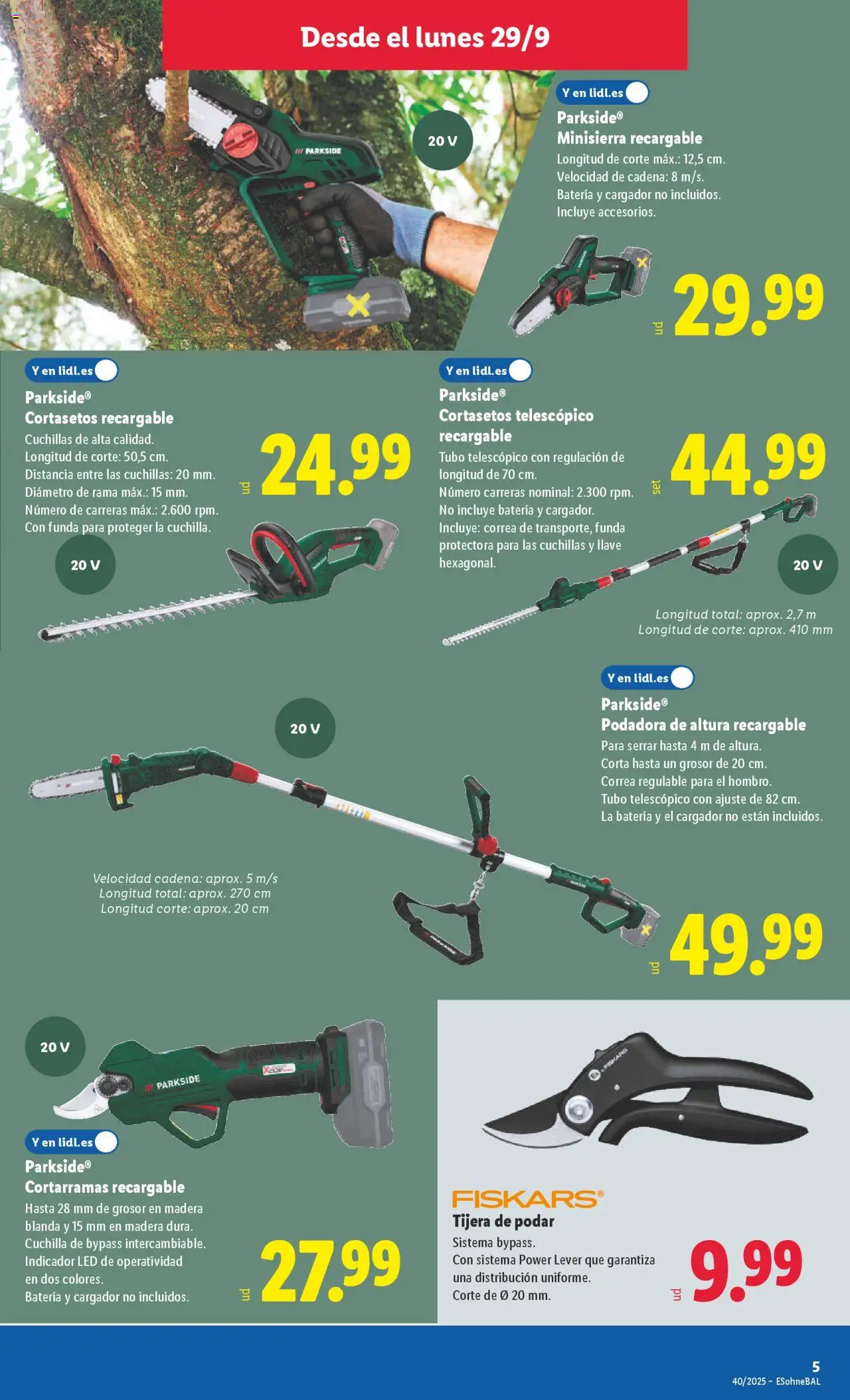 Lidl folleto de bazar │ válido desde el 29.09.2025 | Página: 5 | Productos: Cortasetos, Funda, Batería