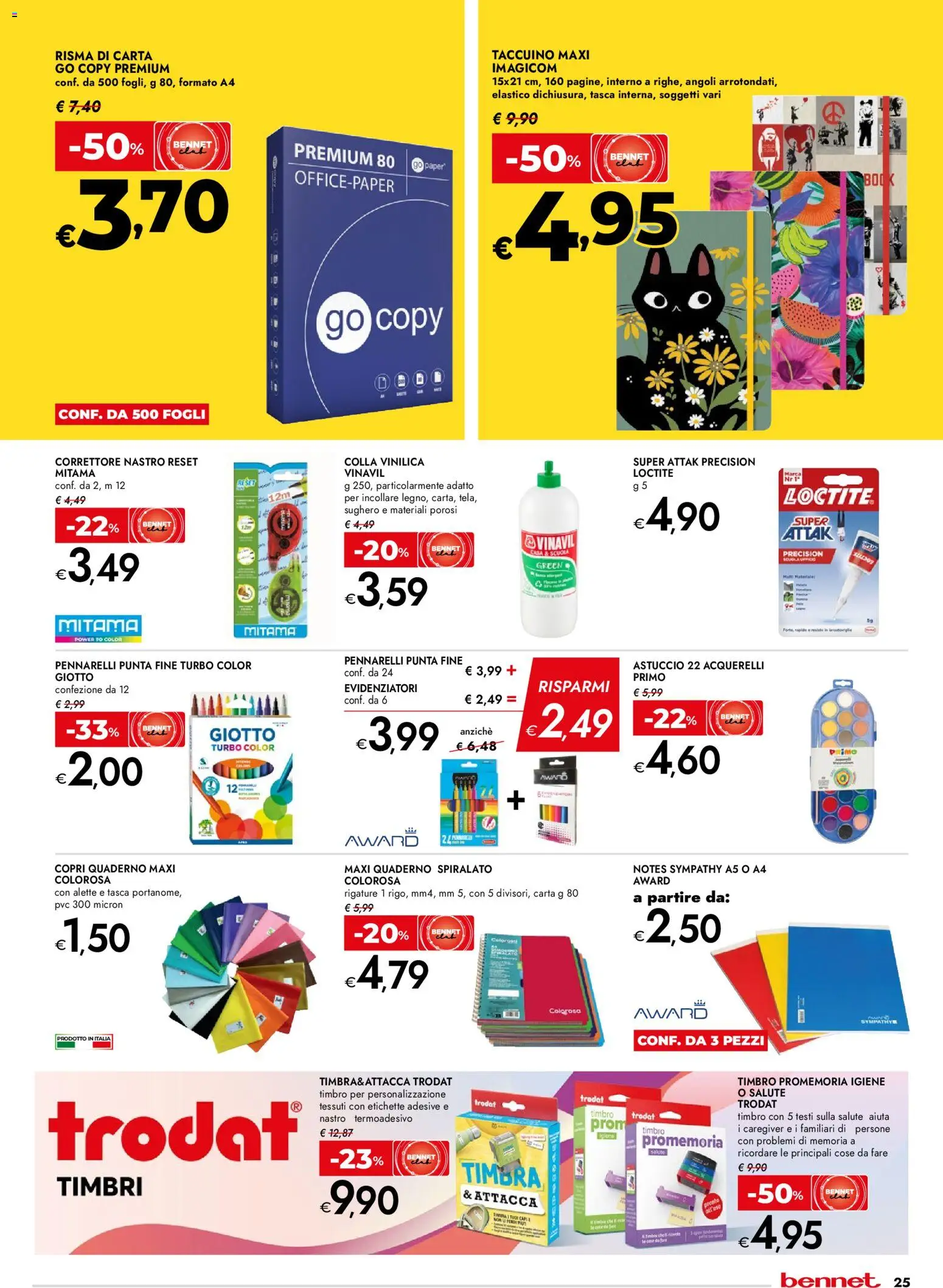 Volantino bennet del 15.01.2026 | Pagina: 25 | Prodotti: Colla, Astuccio, Quaderno, Correttore