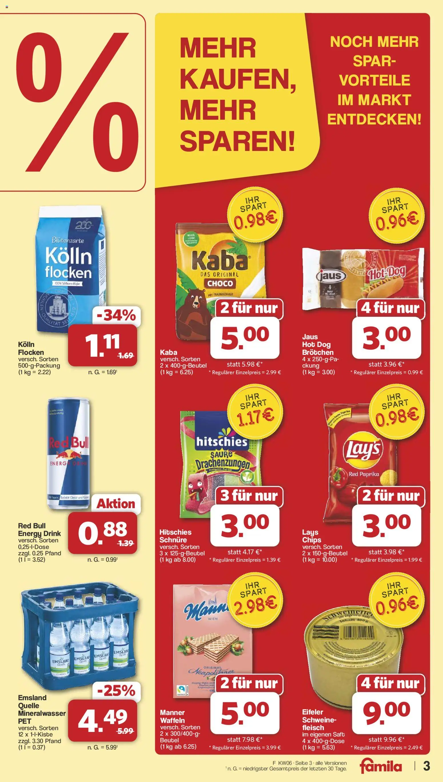 Famila Nordwest Prospekt 	 – gültig ab 02.02.2026 | Seite: 3 | Produkte: Red bull, Mineralwasser, Paprika, Flocken