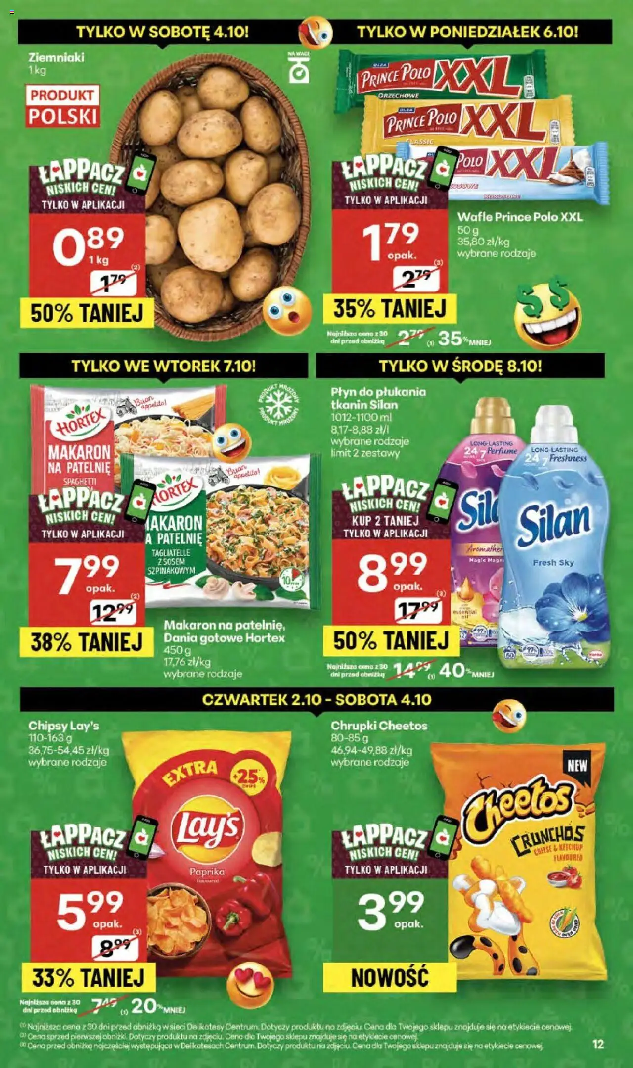 Delikatesy Centrum Gazetka od 02.10.2025 | Strona: 12 | Produkty: Chipsy, Prince polo xxl, Ketchup, Tagliatelle