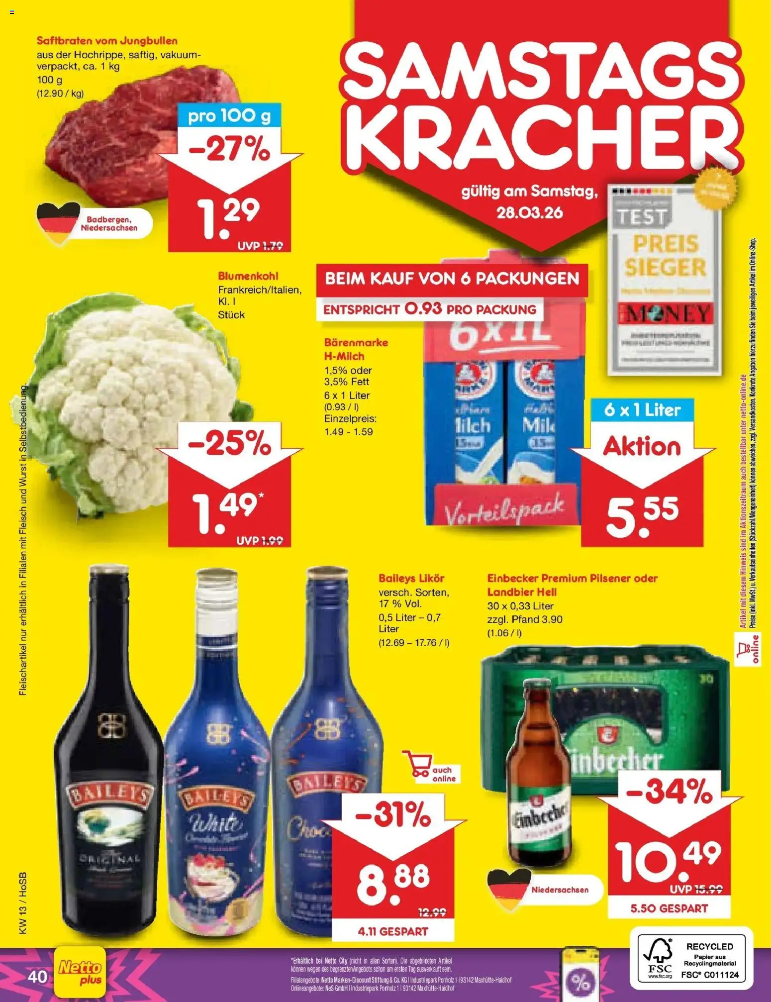 Netto Marken-Discount Prospekt Hannover	 – gültig ab 23.03.2026 | Seite: 56 | Produkte: Likör, Wurst, Baileys, Fleisch