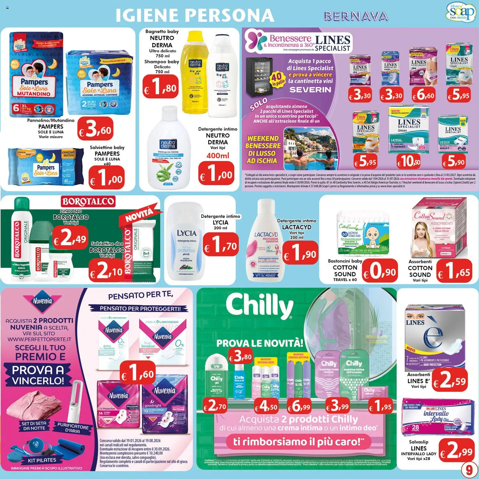 Volantino Bernava del 10.04.2026 | Pagina: 9 | Prodotti: Detergente intimo, Intimo, Vino, Bagnetto