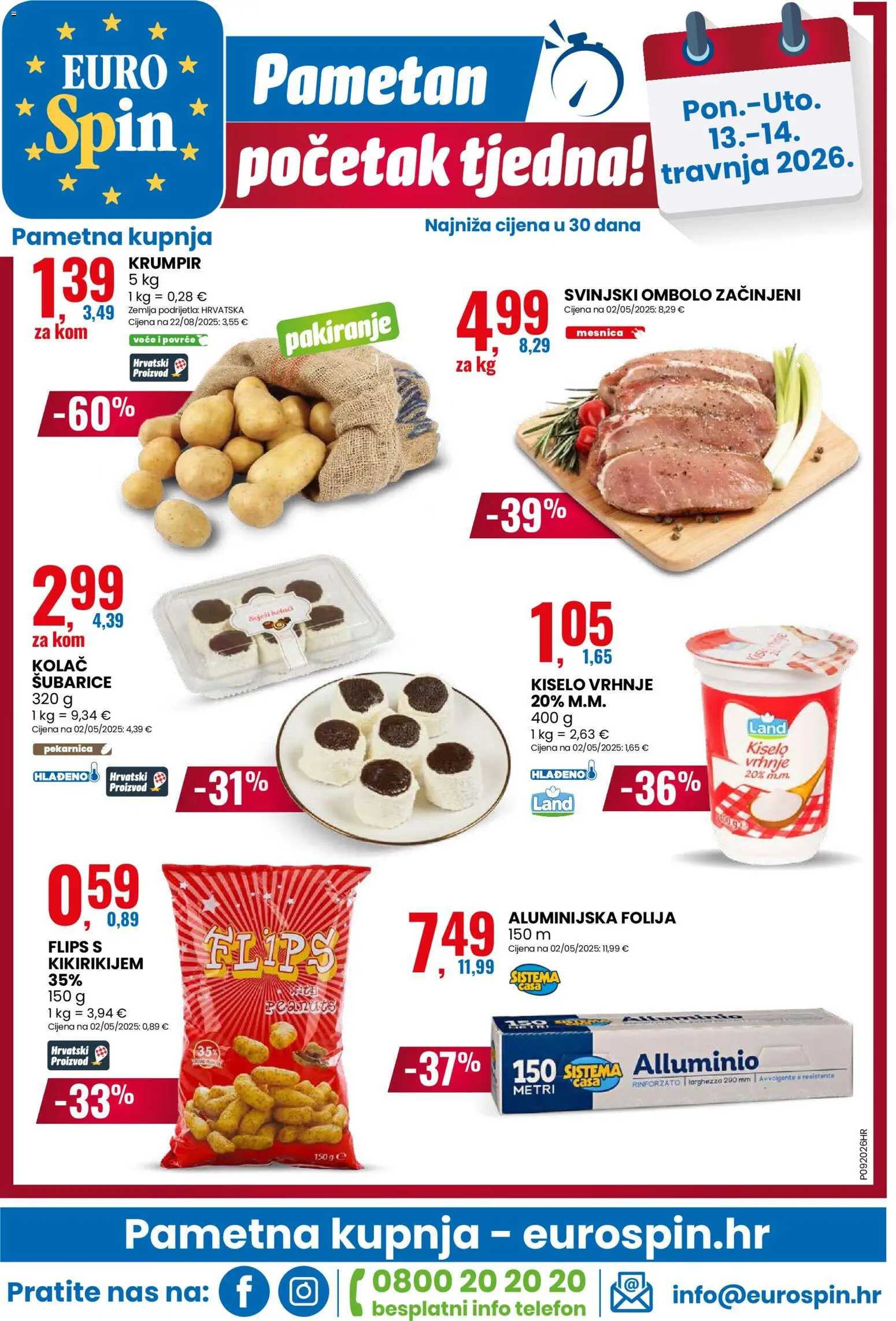 Eurospin katalog | vrijedi od 08.04.2026 | Stranica: 16 | Proizvodi: Kiselo vrhnje, Povrće, Voće, Telefon