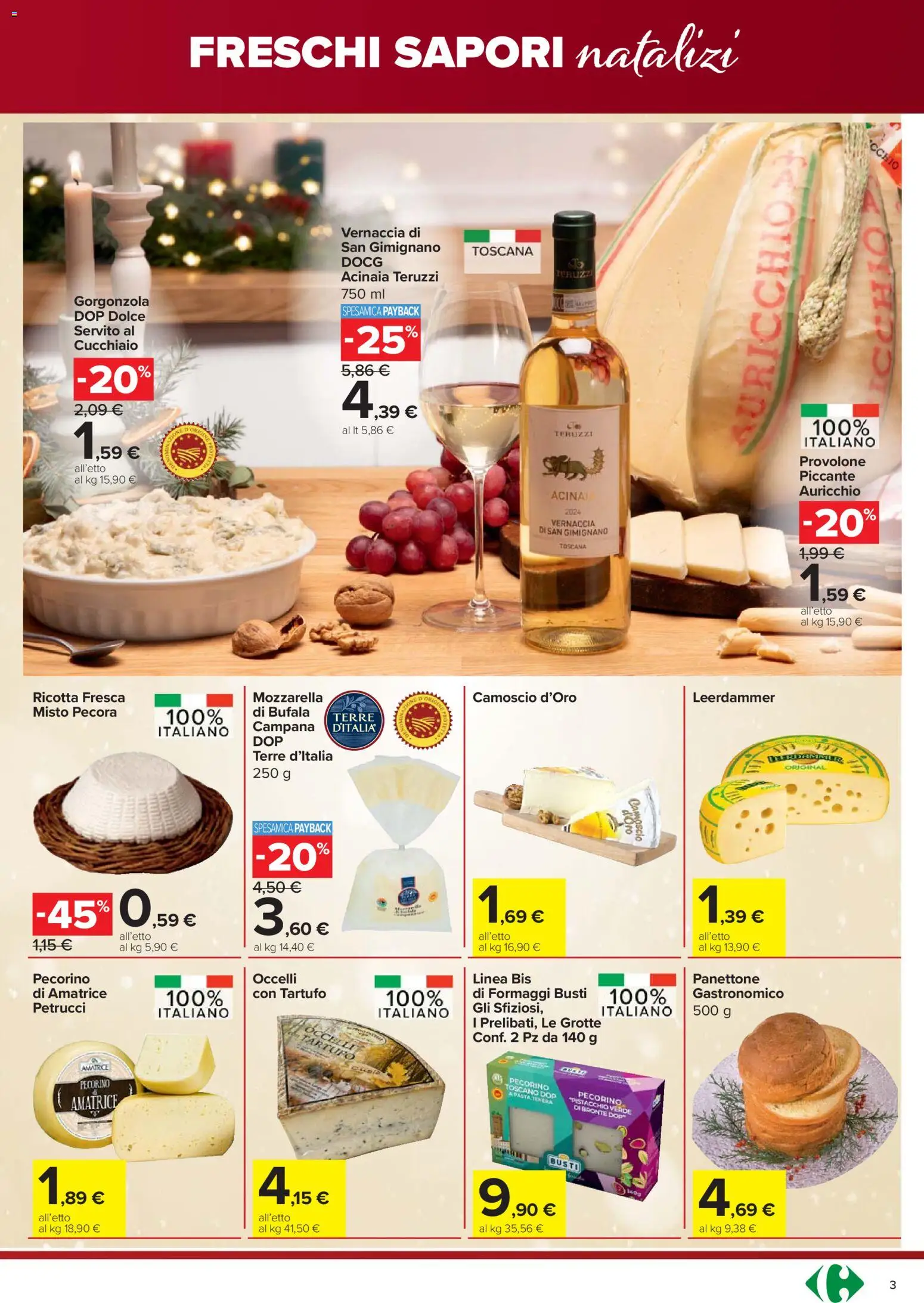 Volantino Carrefour del 18.12.2025 | Pagina: 3 | Prodotti: Tartufo, Provolone, Pasta, Panettone