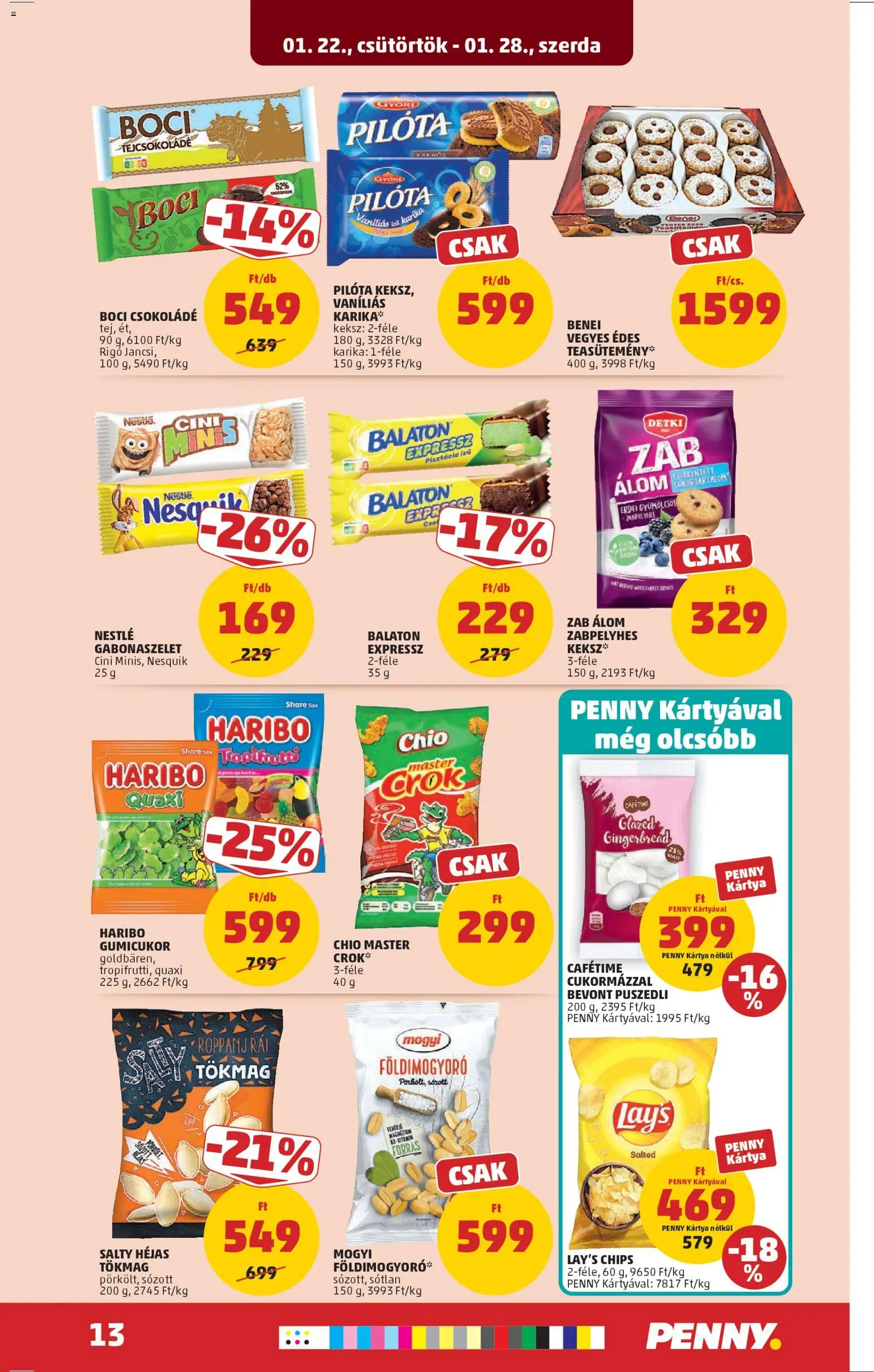 PENNY akciós ujság - amely érvényes a következő dátumtól: 22.01.2026 | Oldal: 17 | Termékek: Chips, Gumicukor, Tejcsokoládé, Földimogyoró