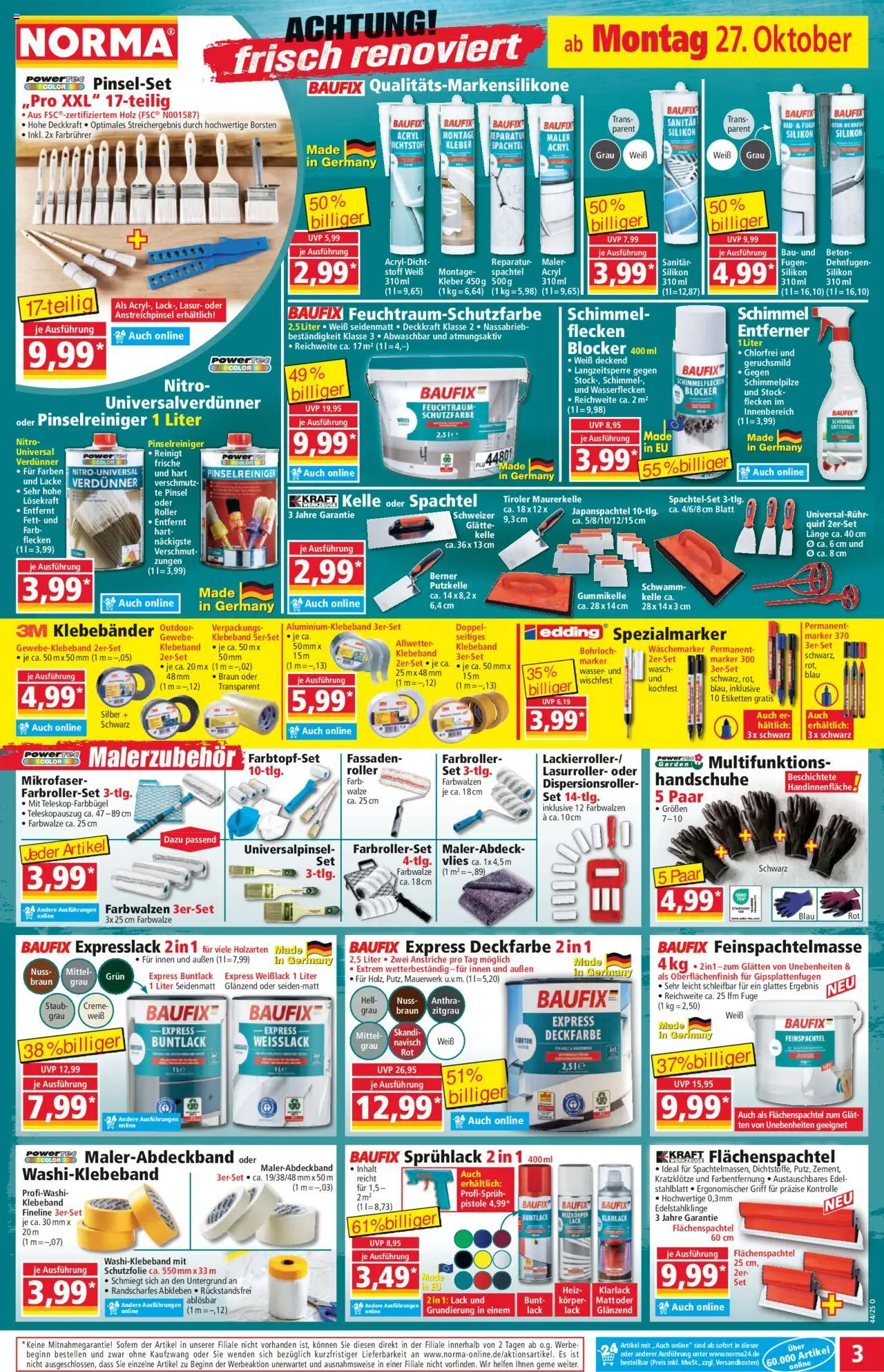 Norma Prospekt 	 – gültig ab 27.10.2025 | Seite: 3 | Produkte: Pinsel, Creme, Wasser, Handschuhe