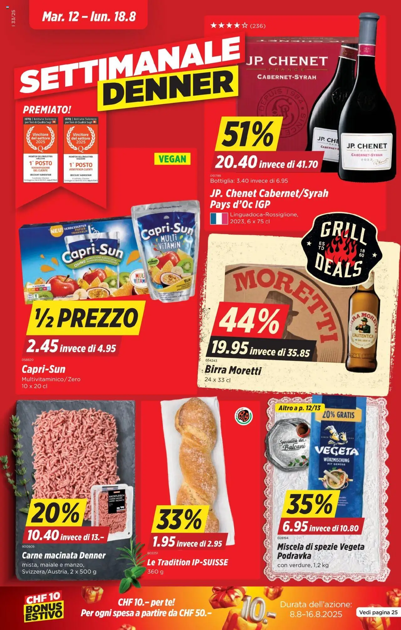 Denner Aktionen IT ab 12.08.2025 | Seite: 1 | Produkte: Gemüse, Monitor, Grill