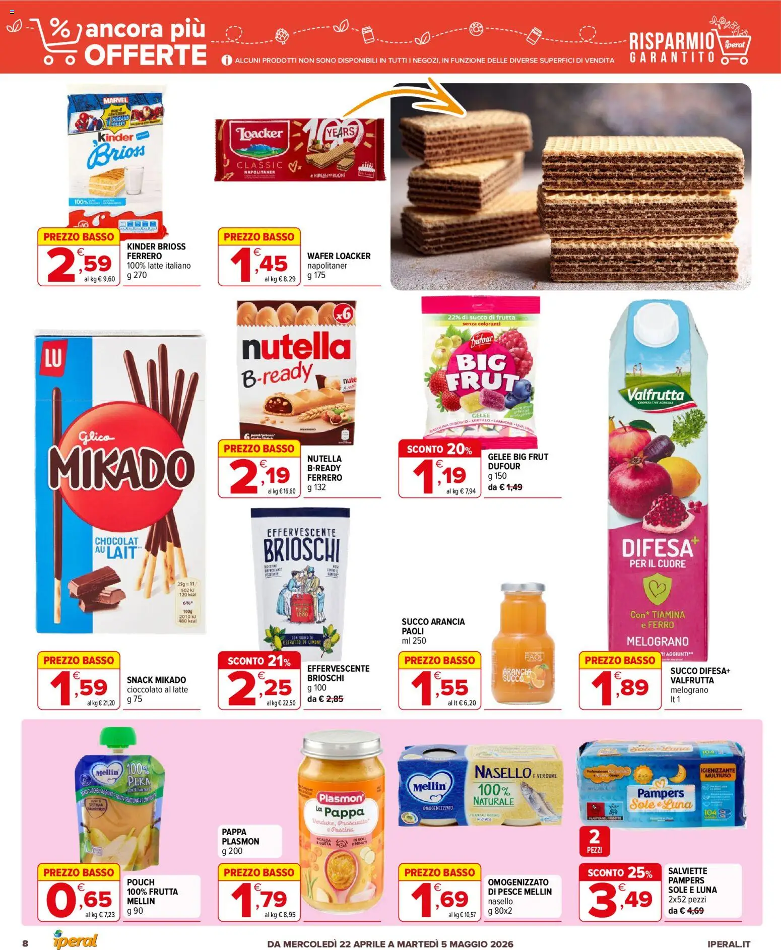 Volantino Iperal del 22.04.2026 | Pagina: 8 | Prodotti: Cioccolato, Frutta, Omogenizzato, Succo di frutta