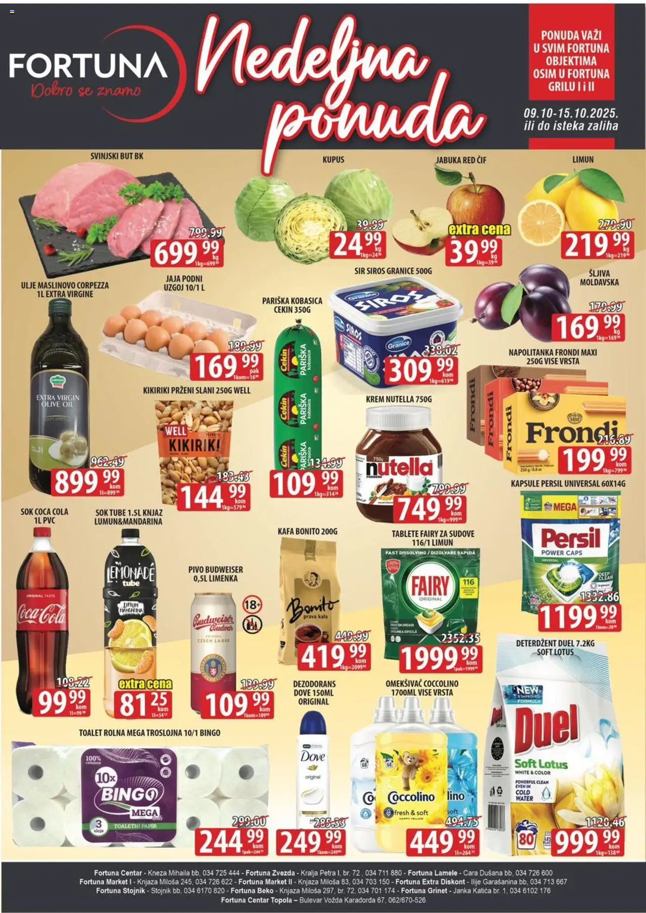 Fortuna Market katalog - važi od 09.10.2025 | Strana: 1 | Proizvode: Pivo, Svinjski but, Coccolino, Persil