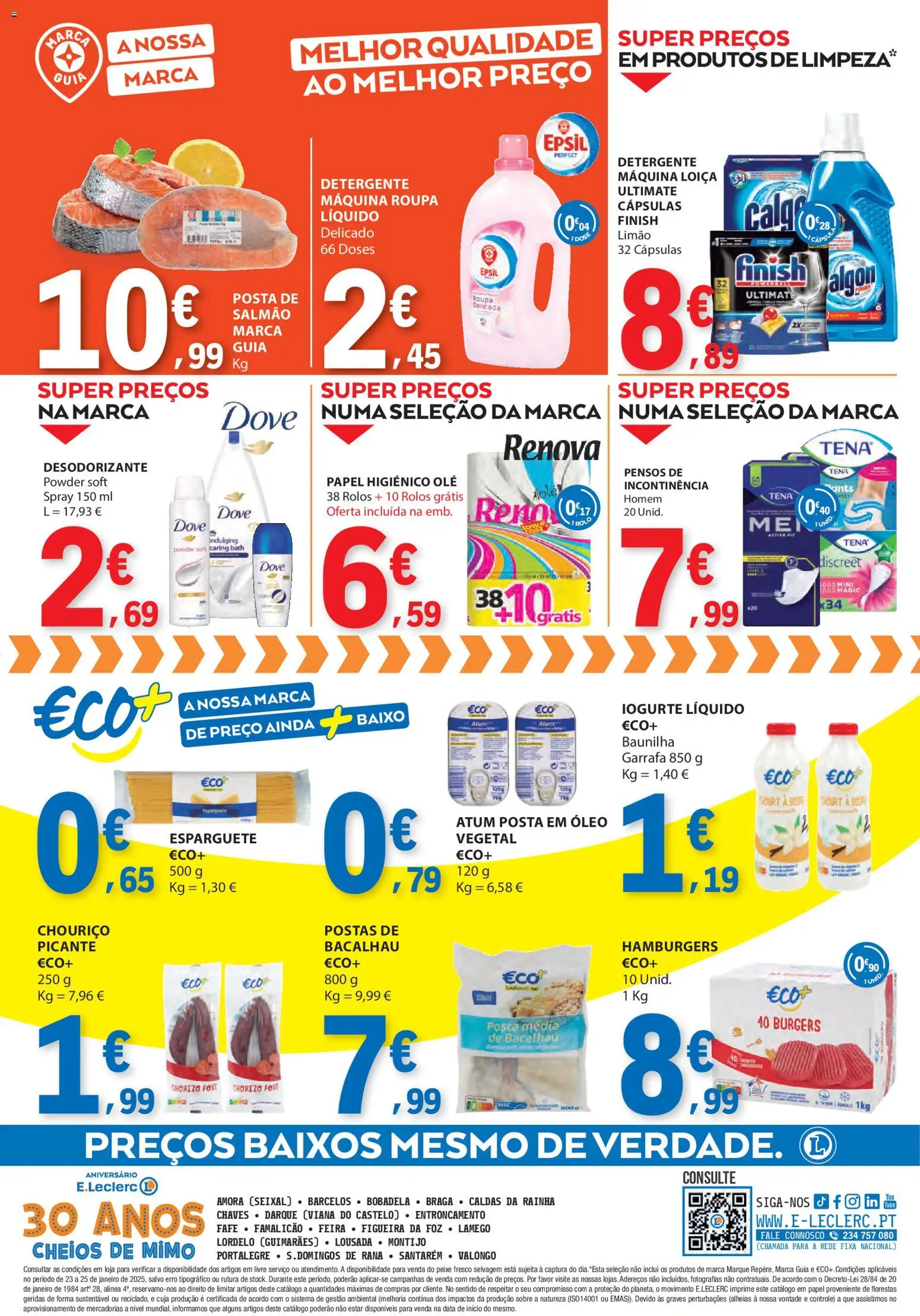 E.Leclerc Catálogo Fim de Semana │ válido de 23.01.2026 | Página: 4 | Produtos: Esparguete, Detergente, Chouriço, Peixe