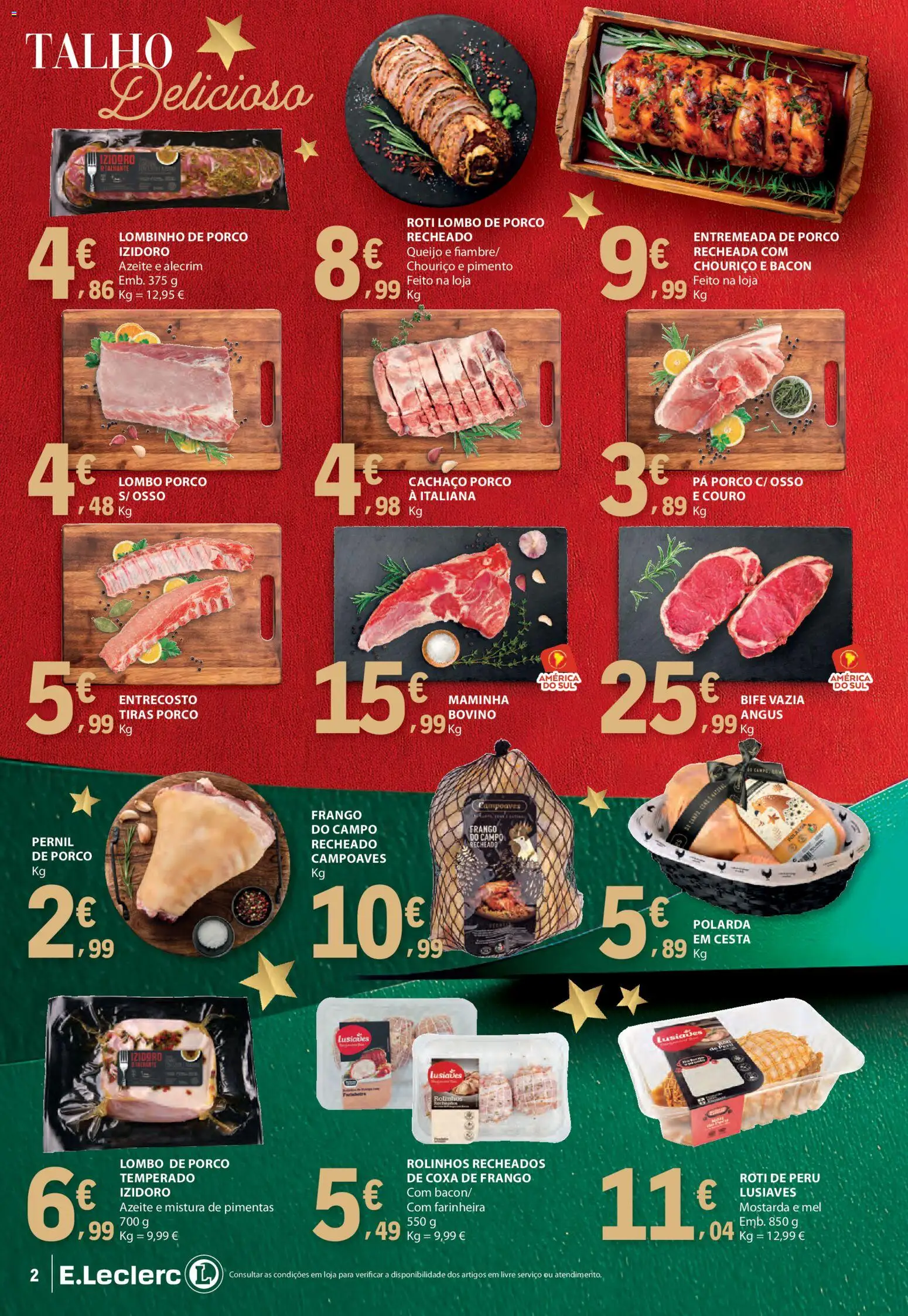 E.Leclerc - Folheto Presentes de Natal │ válido de 02.12.2025 | Página: 2 | Produtos: Bacon, Frango, Cesta, Mel