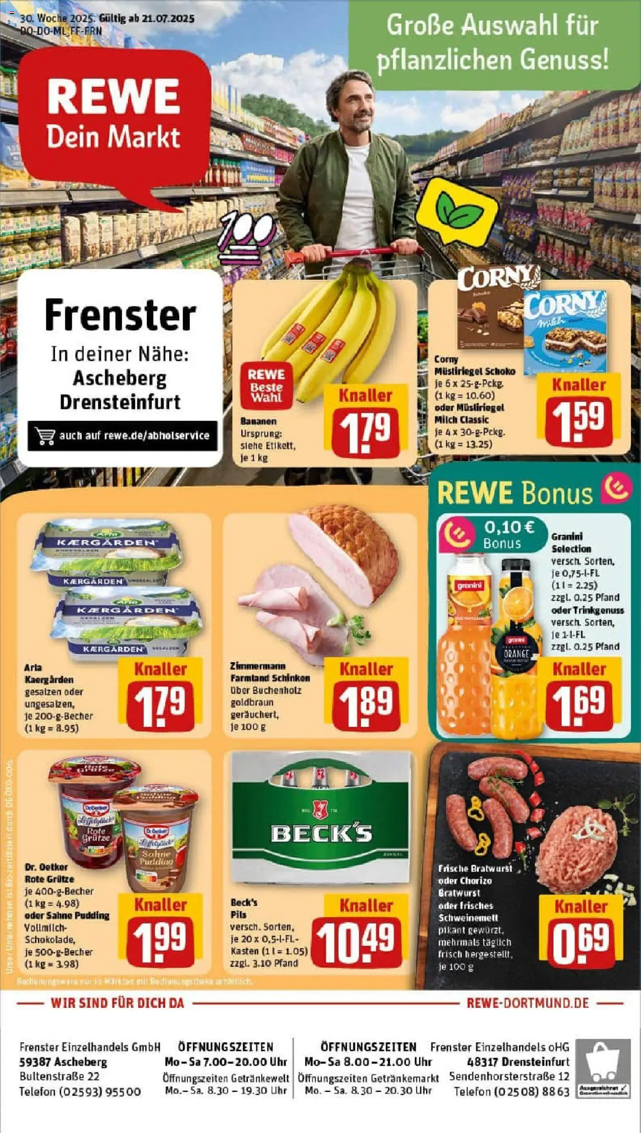 Rewe prospekt Ascheberg	 - gültig ab dem 20.07.2025 | Seite: 1 | Produkte: Milch, Butter, Bratwurst, Telefon